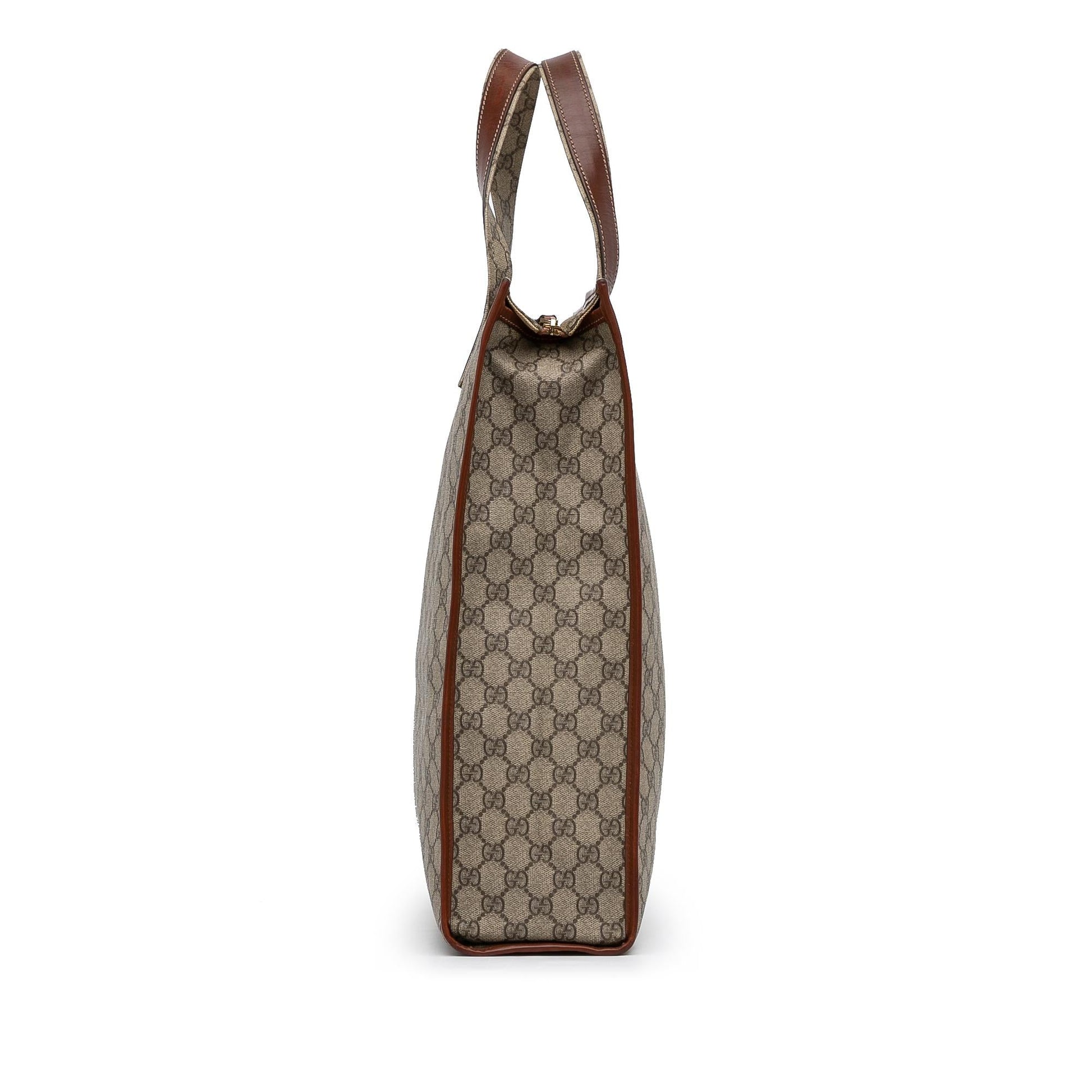 Gucci GG Supreme Web Loop Vertical Canvas Calf Brown Medium Tote Bag