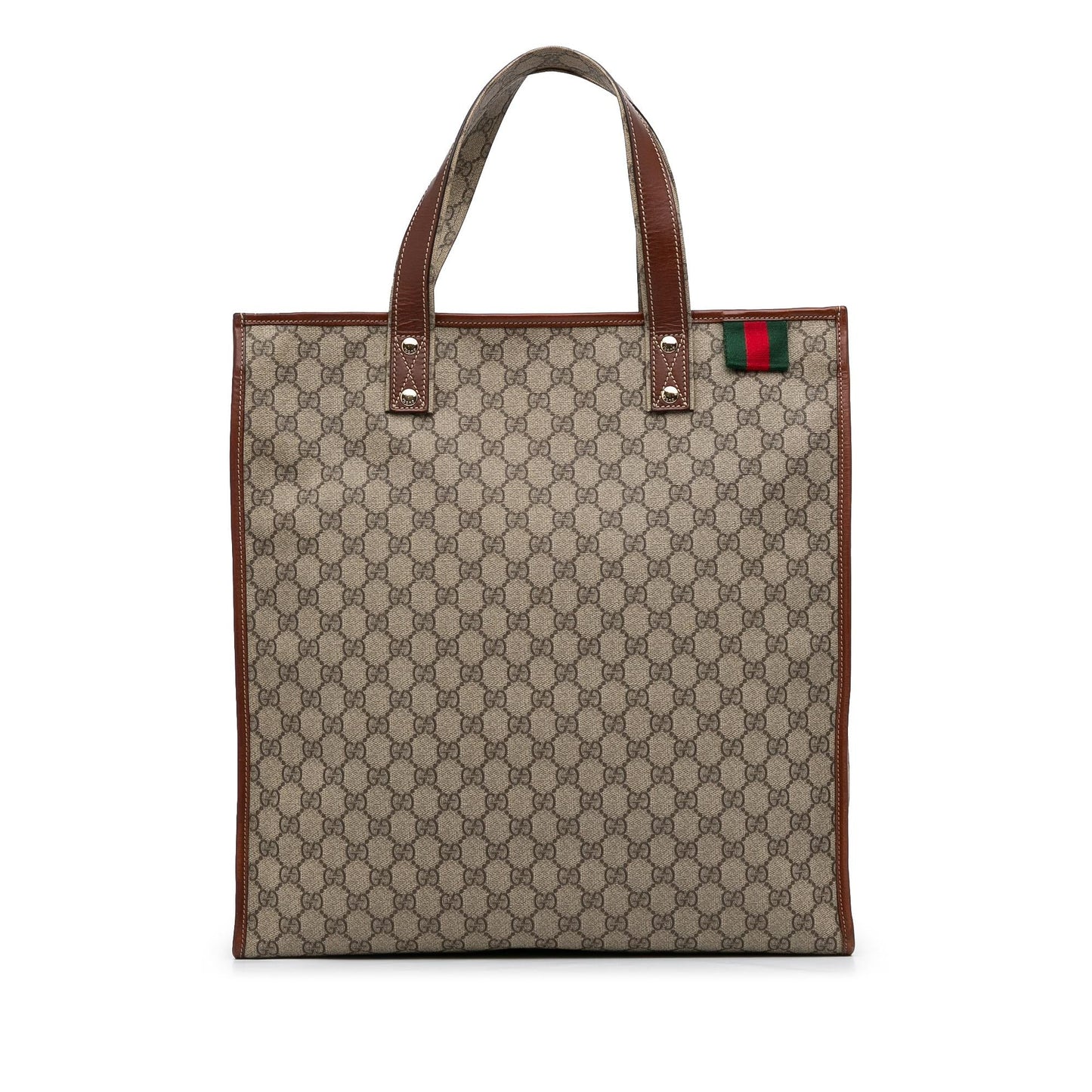 Gucci GG Supreme Web Loop Vertical Canvas Calf Brown Medium Tote Bag