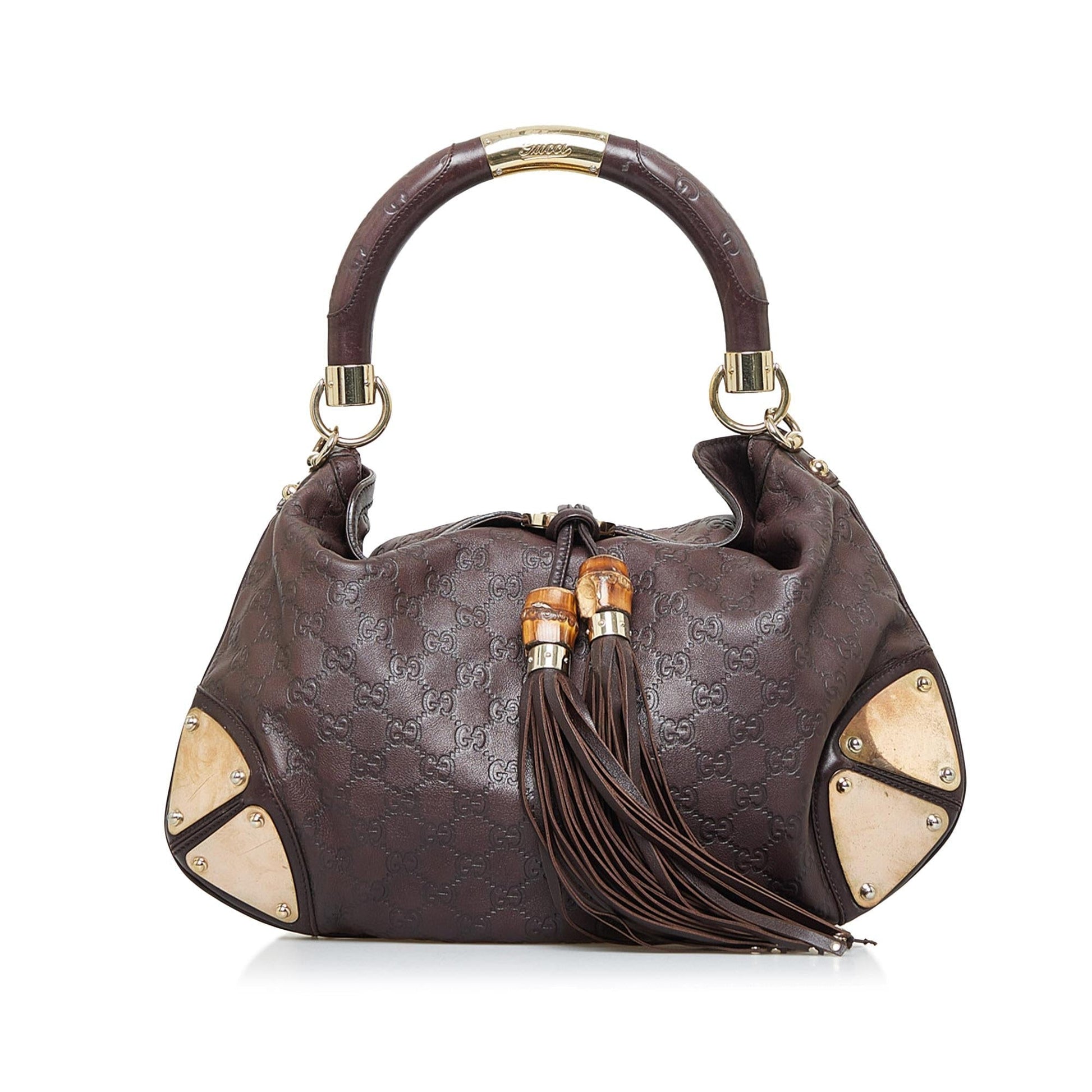 Gucci Guccissima Bamboo Indy SHG-T0Pj5K Calf Black Medium Satchel Bag