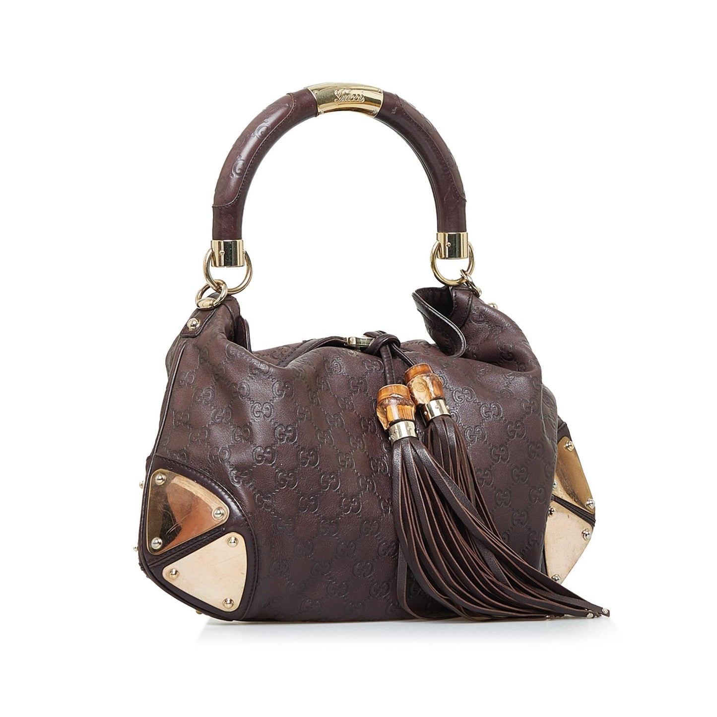Gucci Guccissima Bamboo Indy SHG-T0Pj5K Calf Black Medium Satchel Bag