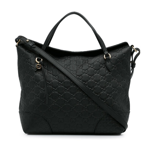 Gucci Guccissima Bree Fold Over SHG-JkQbc3 Calf Black Medium Tote Bag