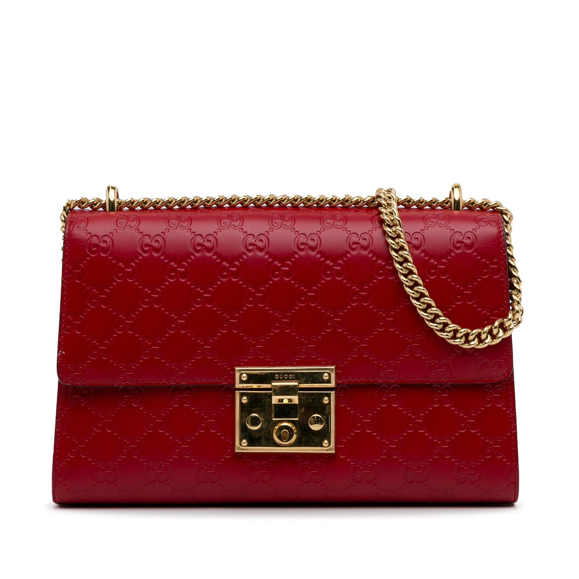 Gucci Guccissima Padlock SHG-rhl6JS Calf Red Medium Shoulder Bag
