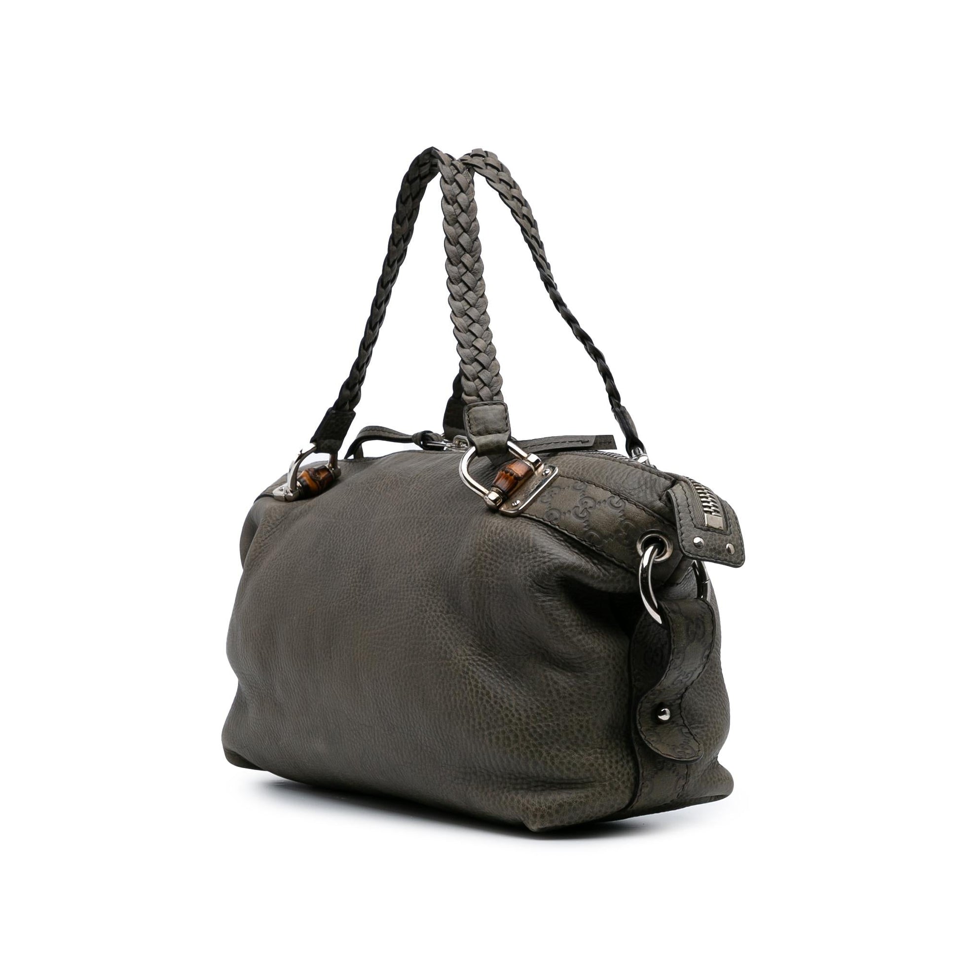 Gucci Bamboo Bar Leather Calf Grey Medium Tote Bag