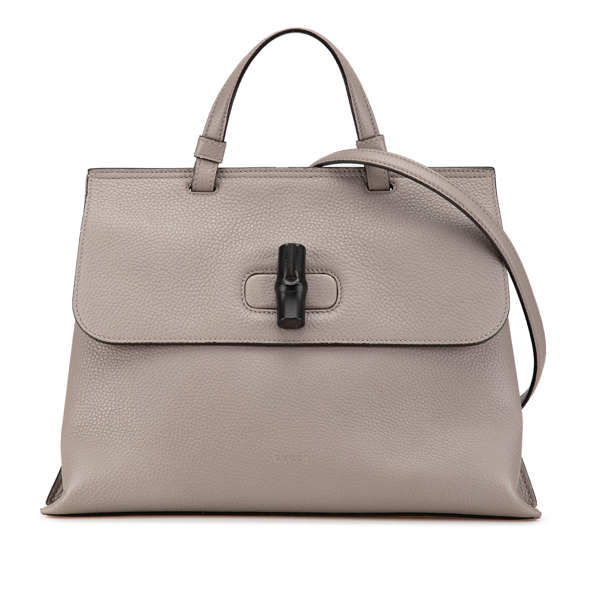Gucci Bamboo Daily Leather Calf Grey Medium Satchel Bag