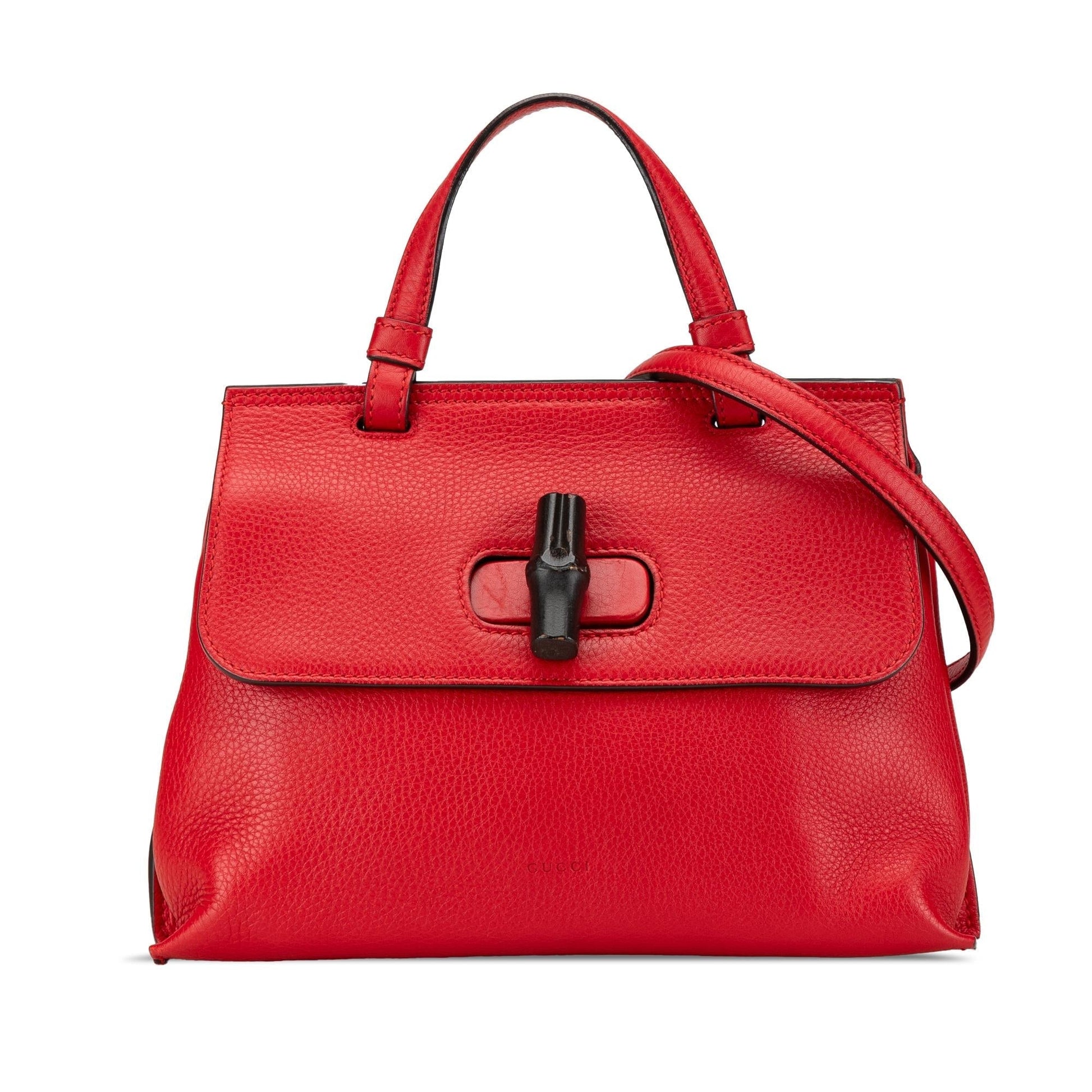 Gucci Bamboo Daily Leather Calf Red Medium Satchel Bag