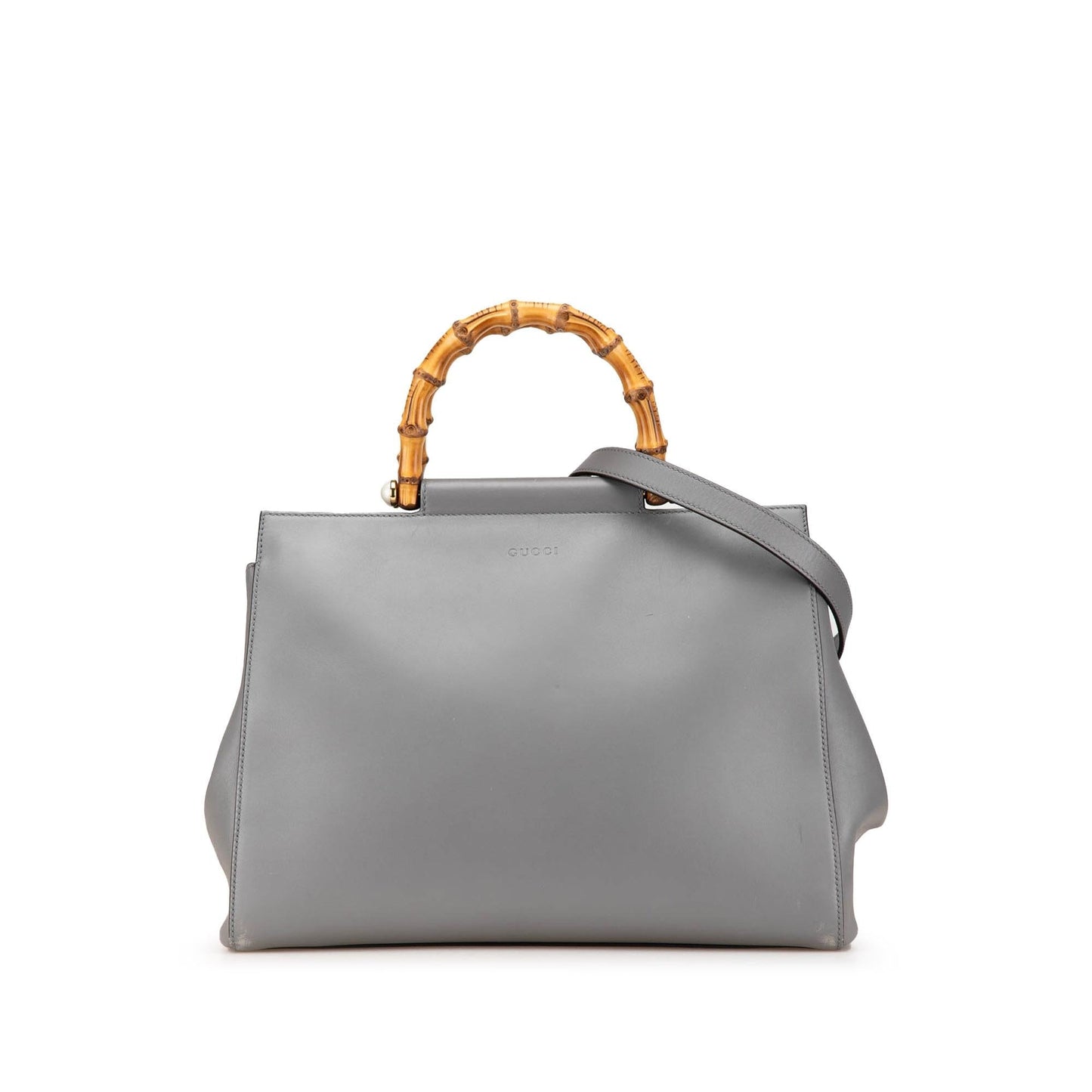 Gucci Bamboo Nymphaea Leather Calf Grey Medium Satchel Bag Nymphaea Satchel