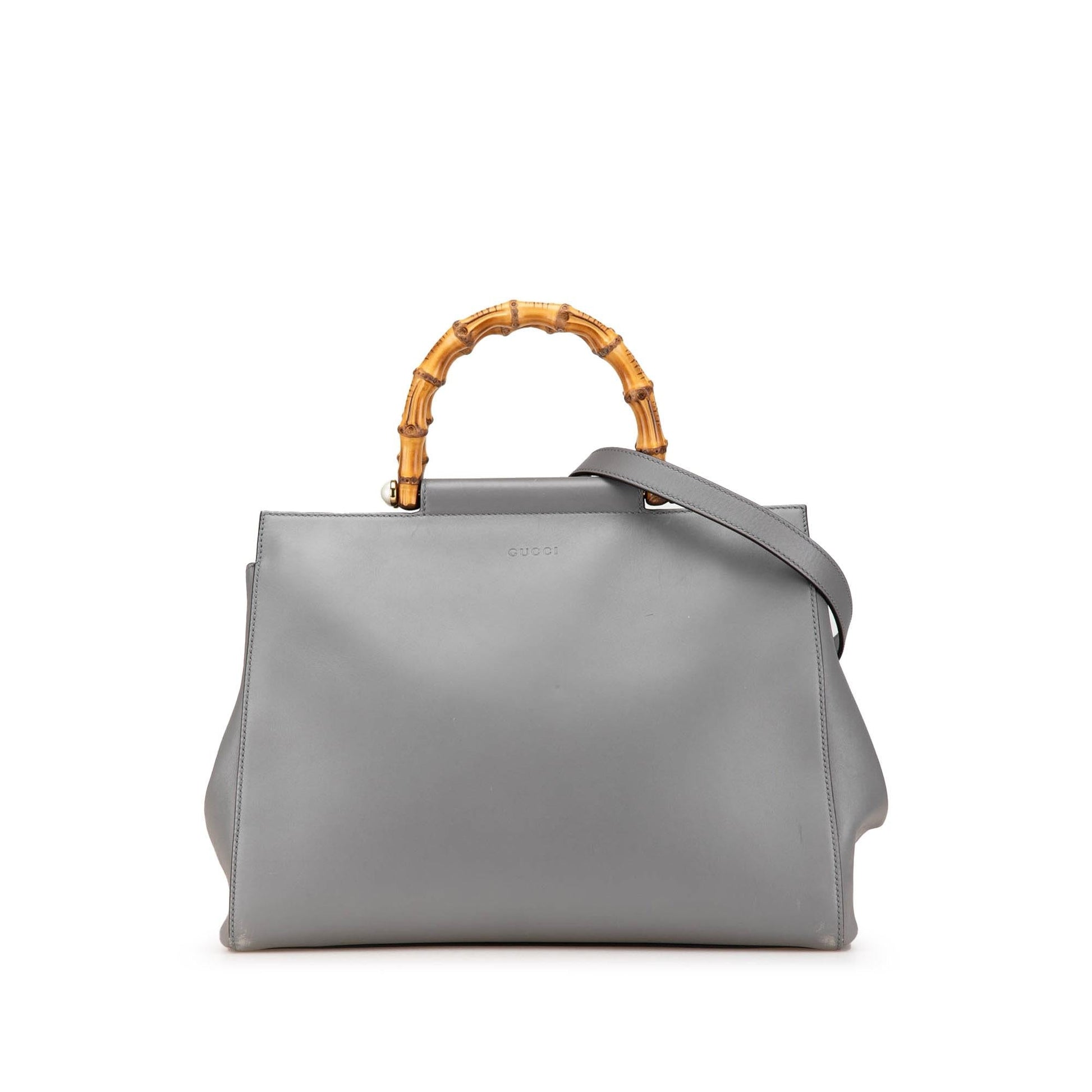 Gucci Bamboo Nymphaea Leather Calf Grey Medium Satchel Bag Nymphaea Satchel