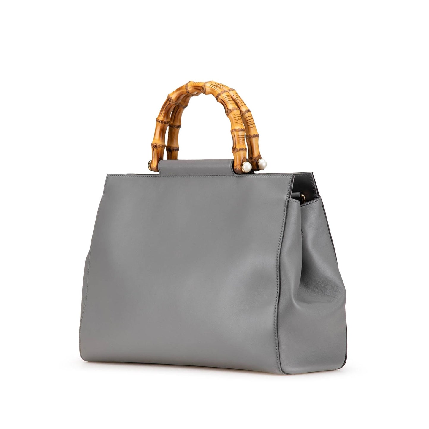 Gucci Bamboo Nymphaea Leather Calf Grey Medium Satchel Bag Nymphaea Satchel