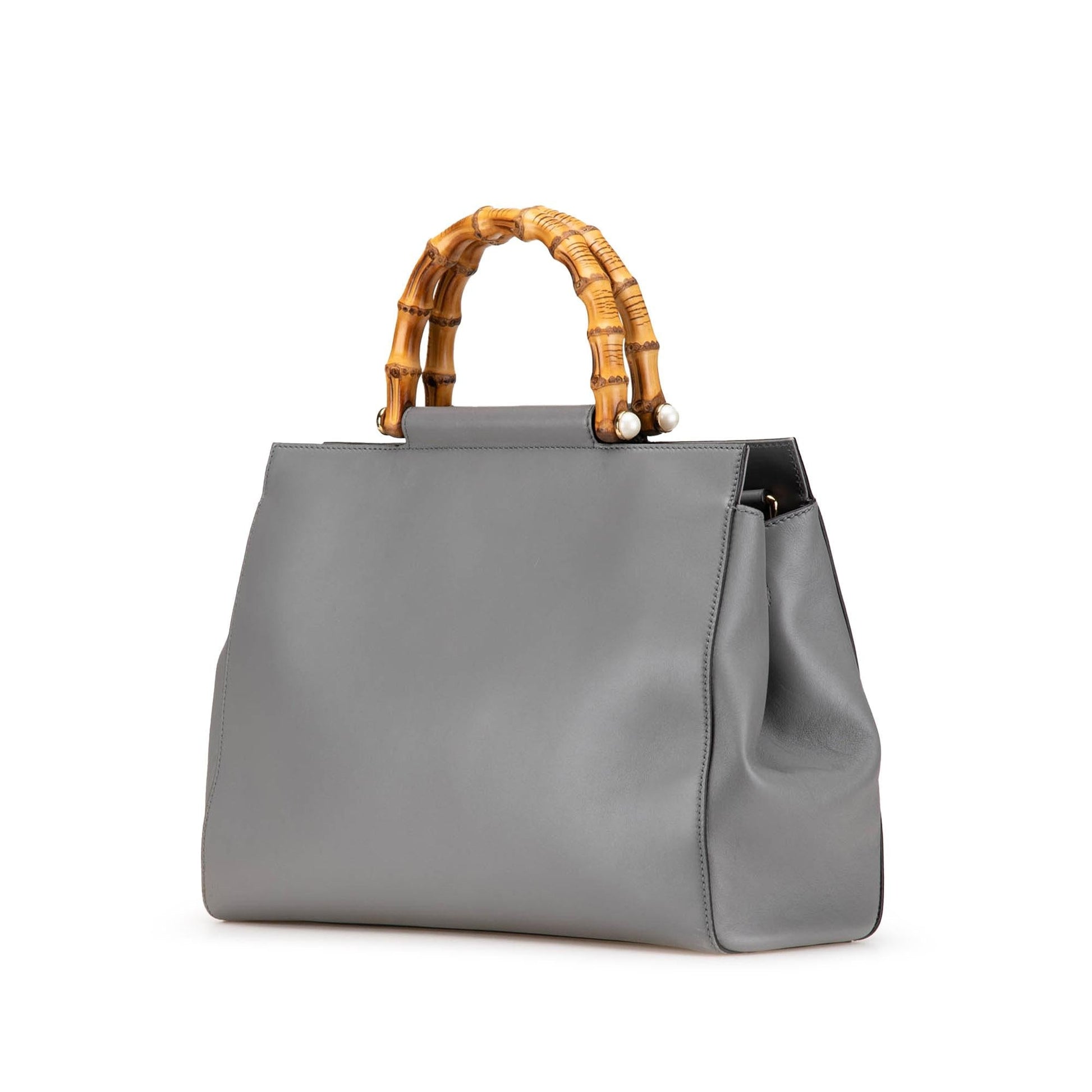 Gucci Bamboo Nymphaea Leather Calf Grey Medium Satchel Bag