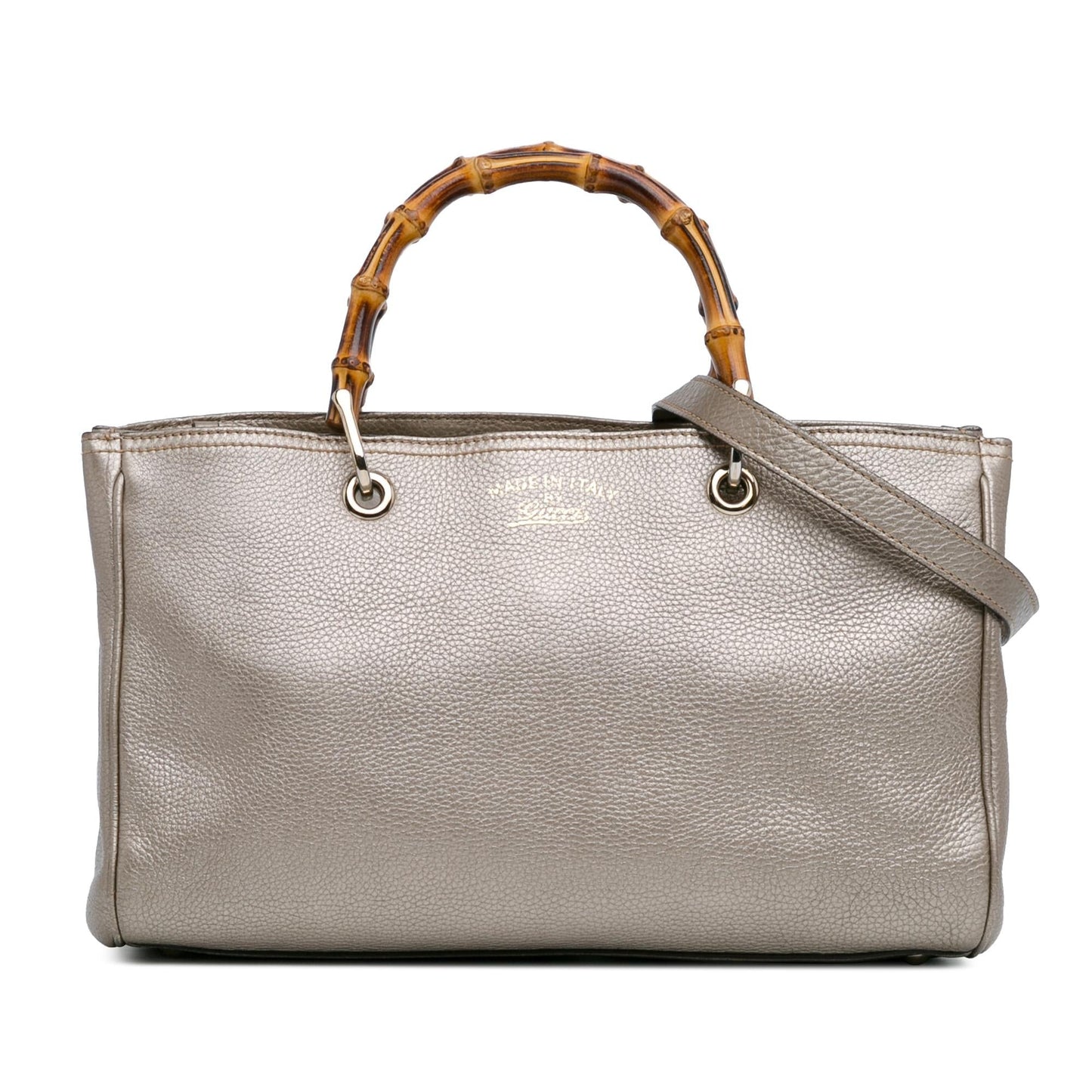 Gucci Bamboo Shopper SHG-Z5WtXN Leather Calf Silver Medium Satchel Bag