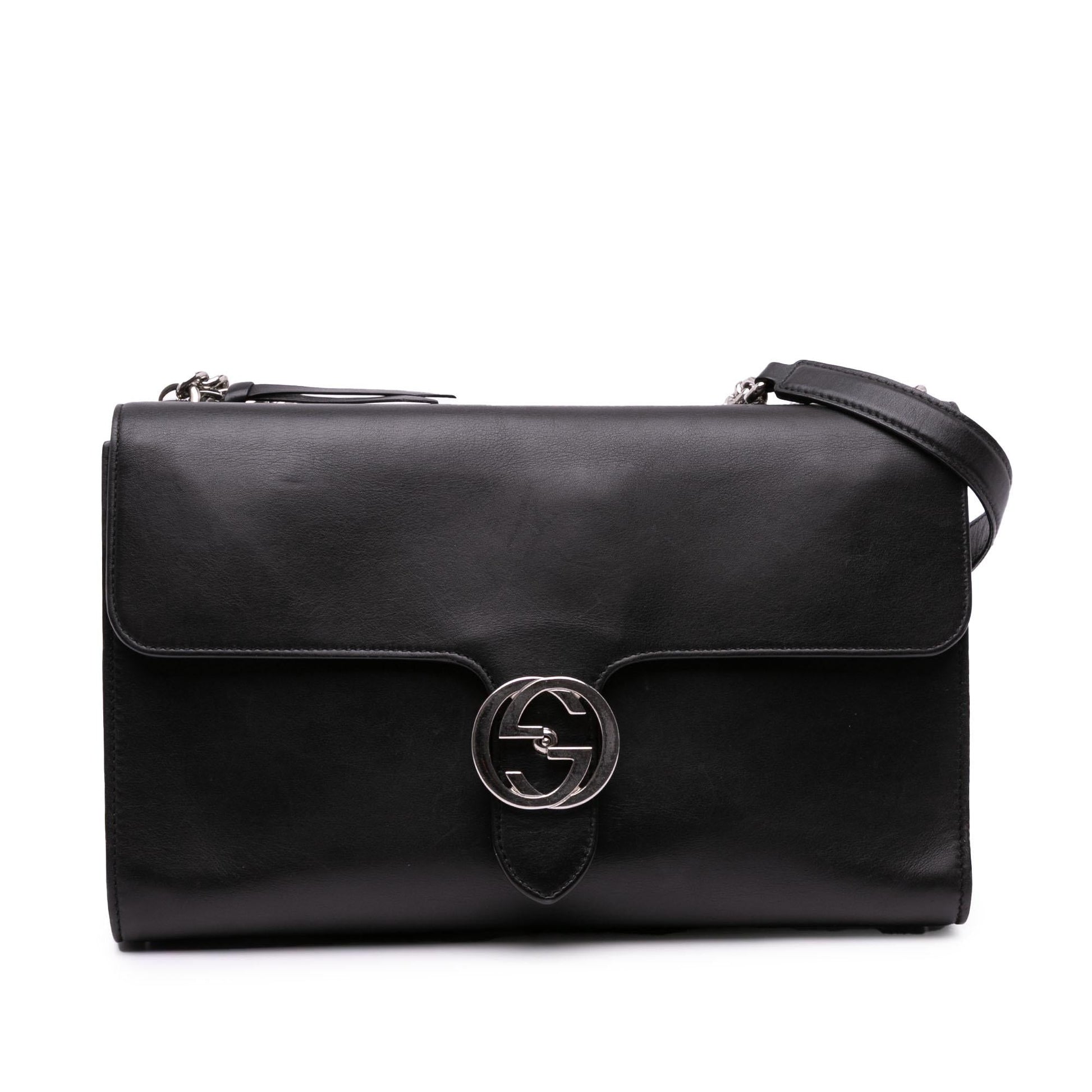 Gucci Dollar Interlocking G Leather Calf Black Medium Crossbody Bag
