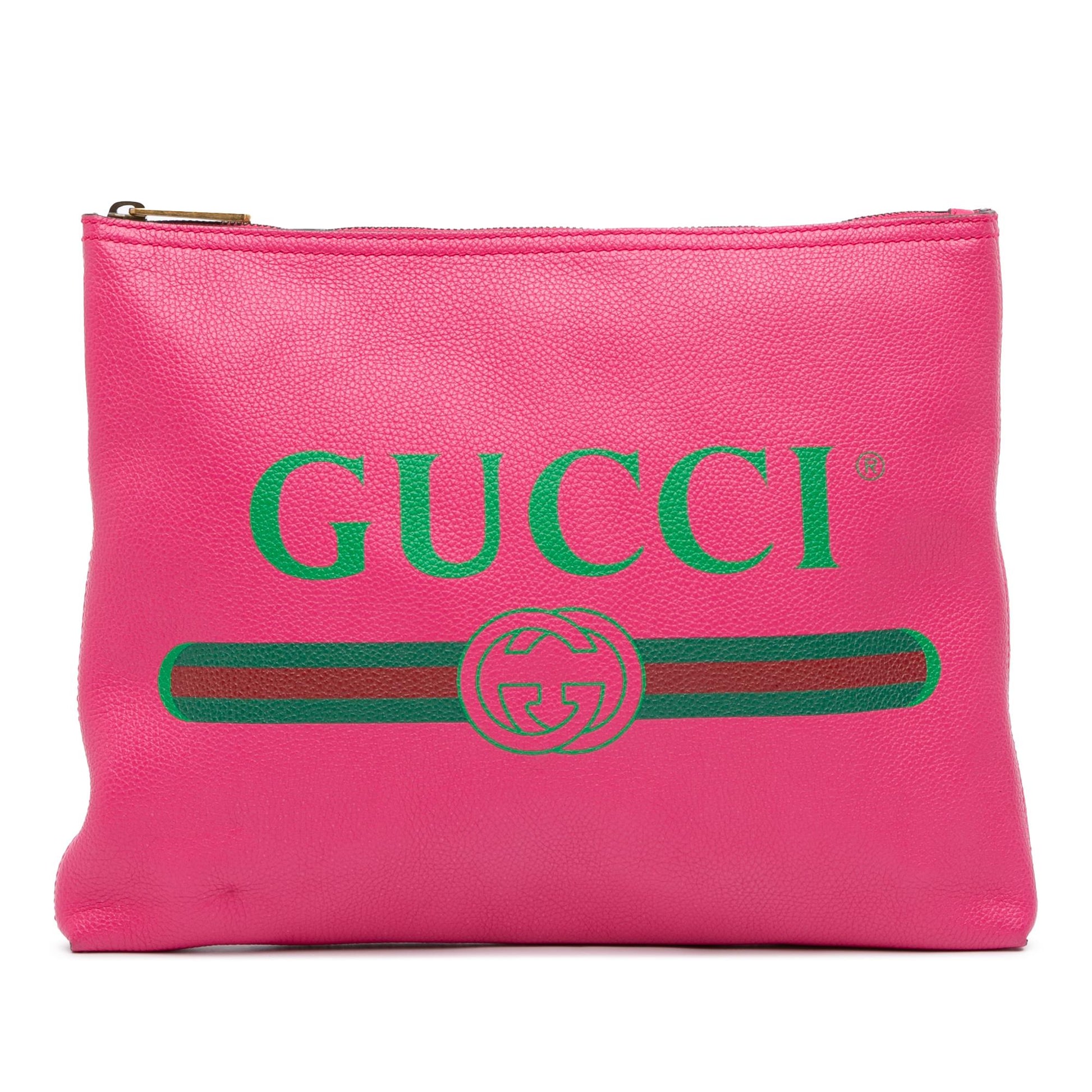 Gucci Logo Portfolio Leather Calf Pink Medium Clutch Bag
