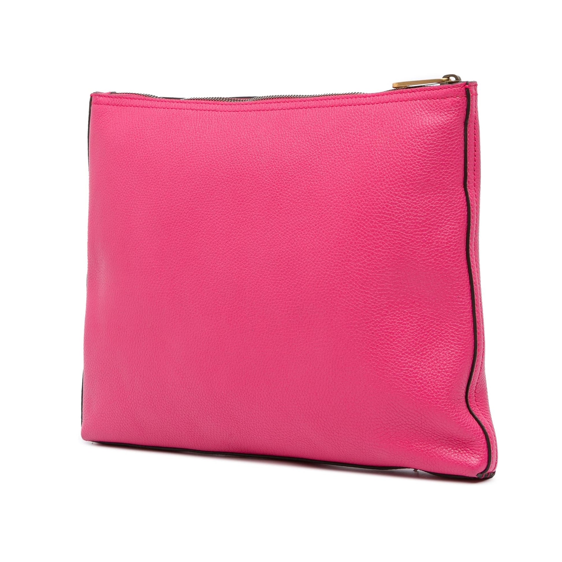 Gucci Logo Portfolio Leather Calf Pink Medium Clutch Bag