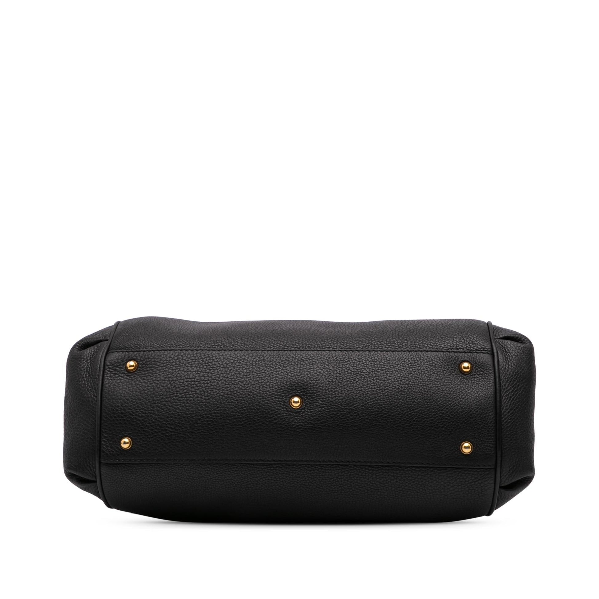 Gucci Ride Top Handle Leather Calf Black Medium Satchel Bag