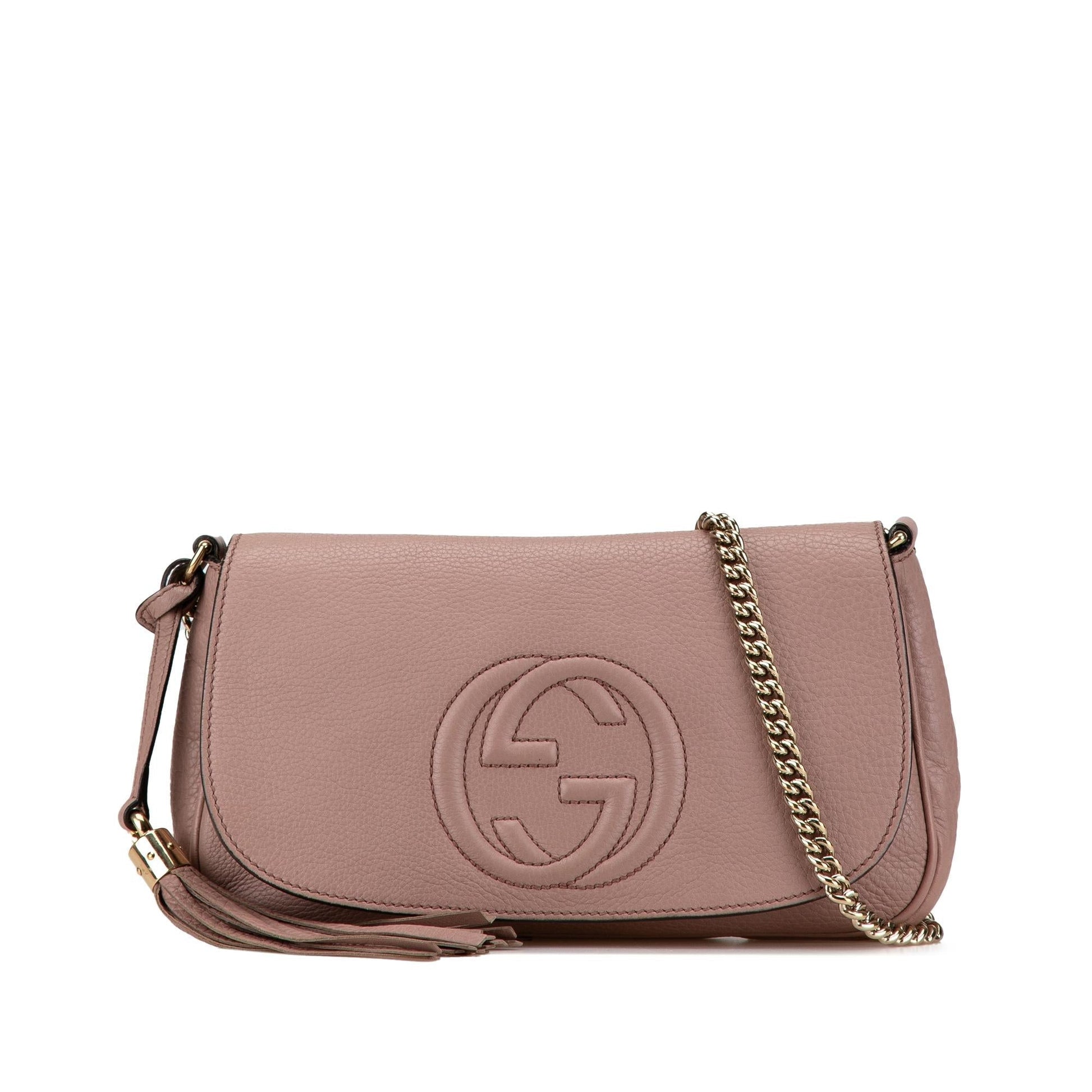 Gucci Soho Chain Flap SHG-GtzMZm Leather Calf Pink Medium Crossbody Bag