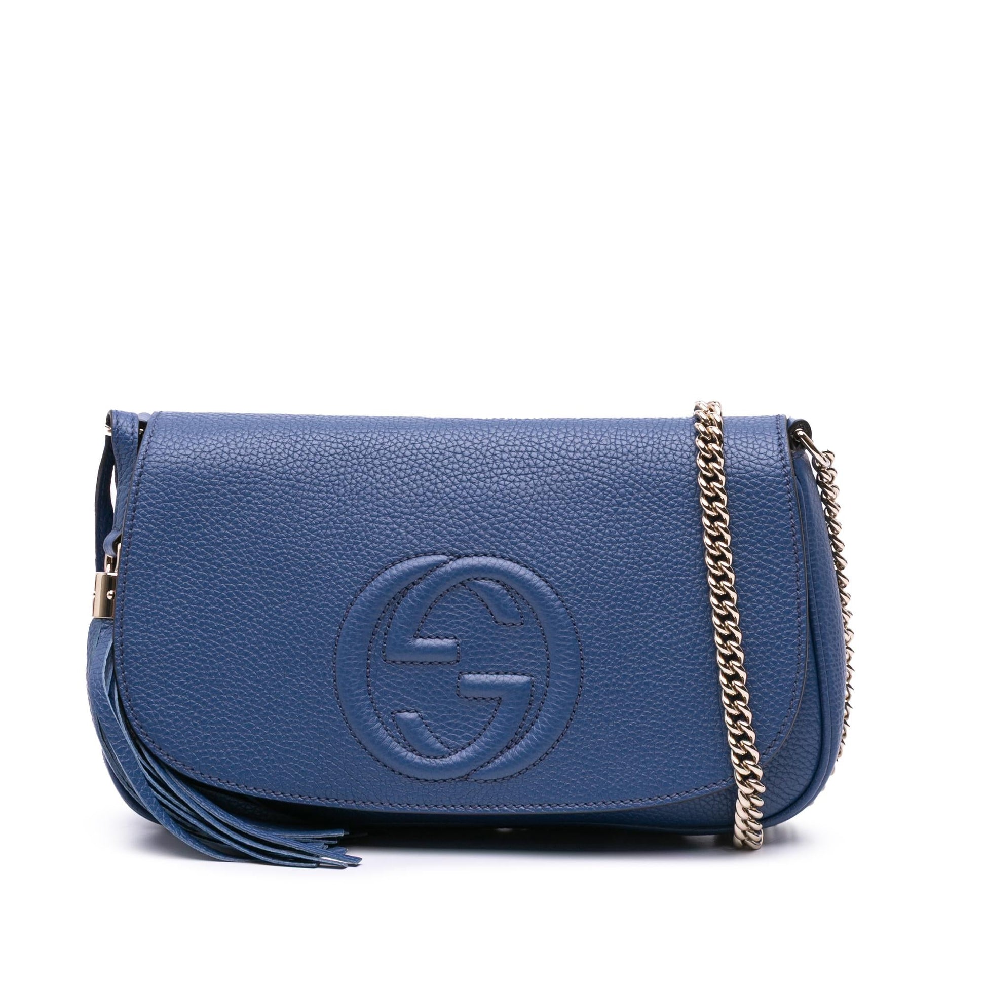 Gucci Soho Chain Flap Leather Calf Blue Medium Crossbody Bag Flap Crossbody