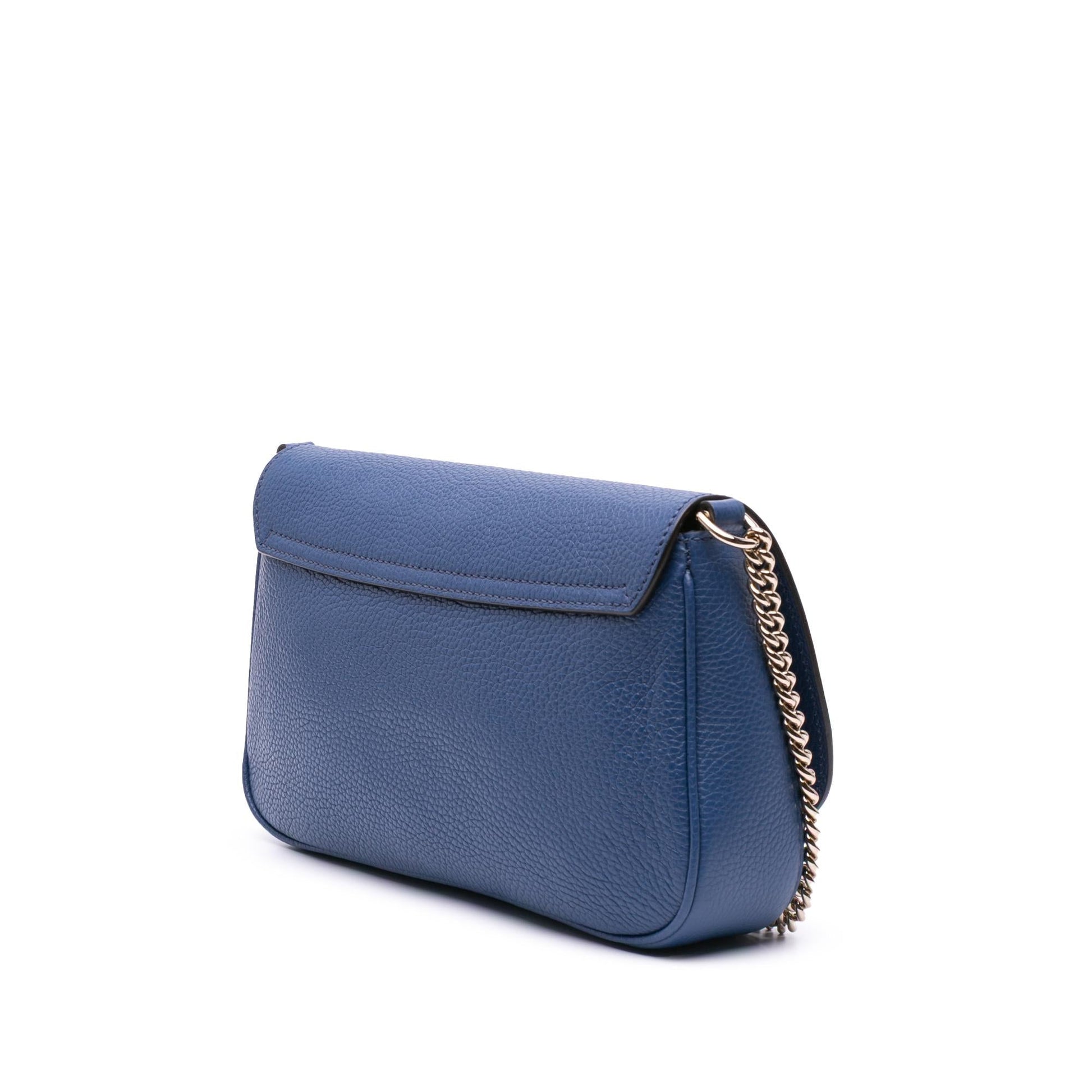 Gucci Soho Chain Flap Leather Calf Blue Medium Crossbody Bag Flap Crossbody