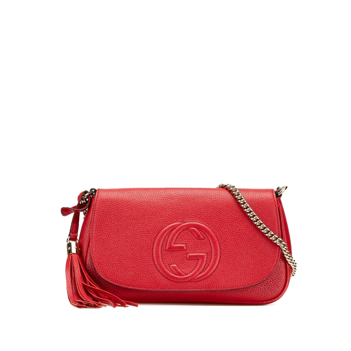 Gucci Soho Chain Flap Leather Calf Red Medium Crossbody Bag