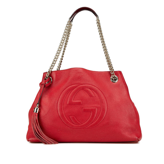 Gucci Soho Chain Leather Calf Red Medium Tote Bag Tote 2