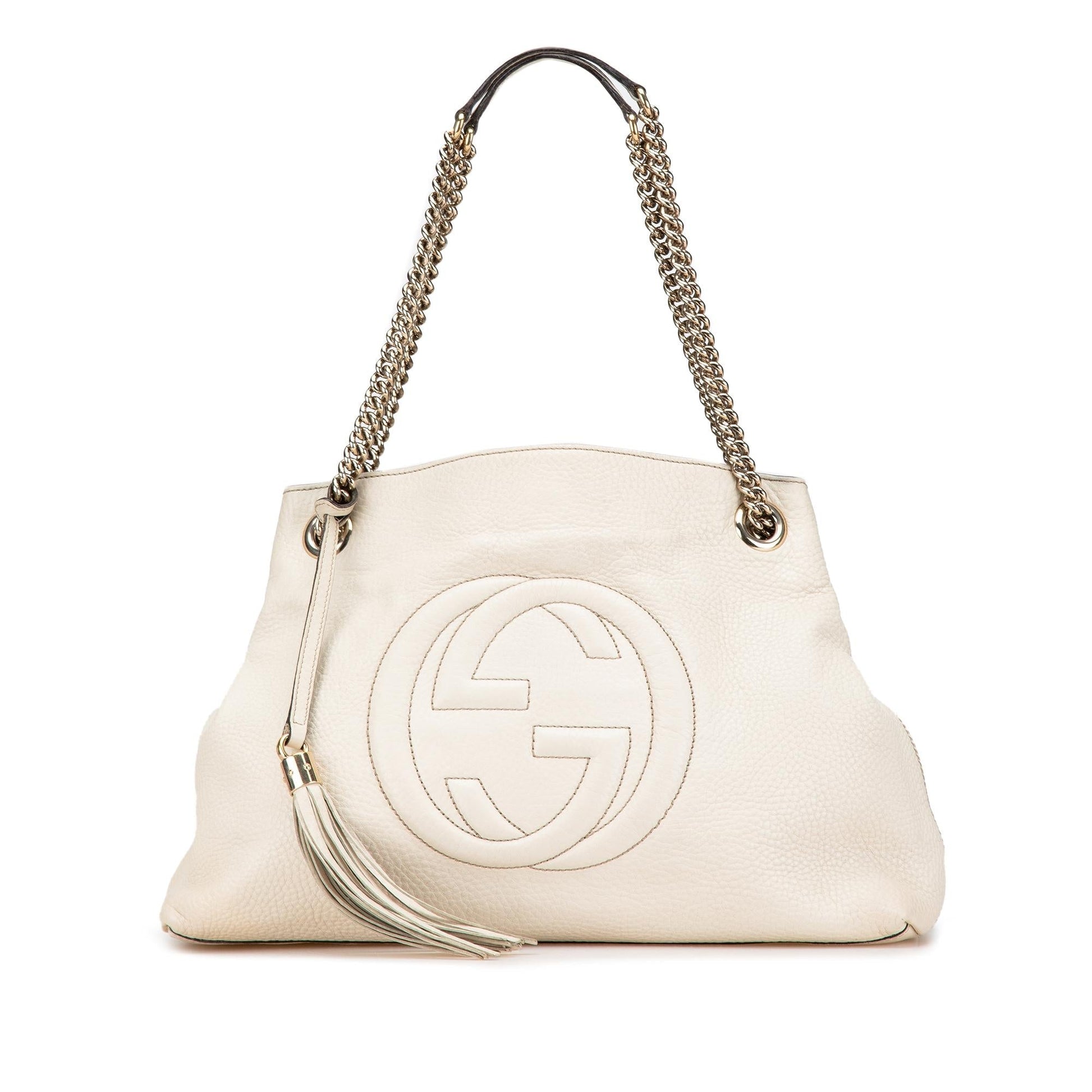 Gucci Soho Chain Leather Calf White Medium Shoulder Bag Tote 1