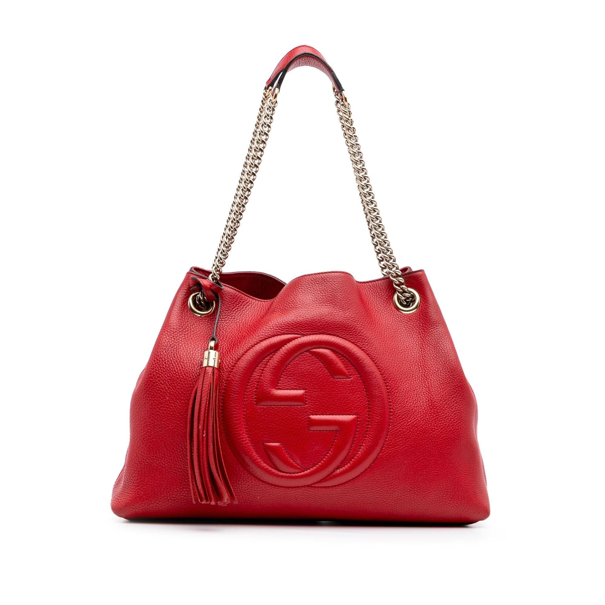 Gucci Soho Chain Leather Calf Red Medium Tote Bag Tote 16