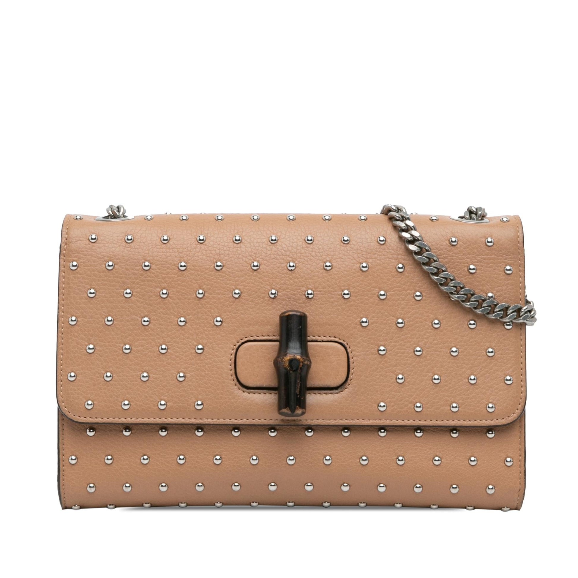 Gucci Studded Miss Bamboo Leather Calf Brown Medium Crossbody Bag