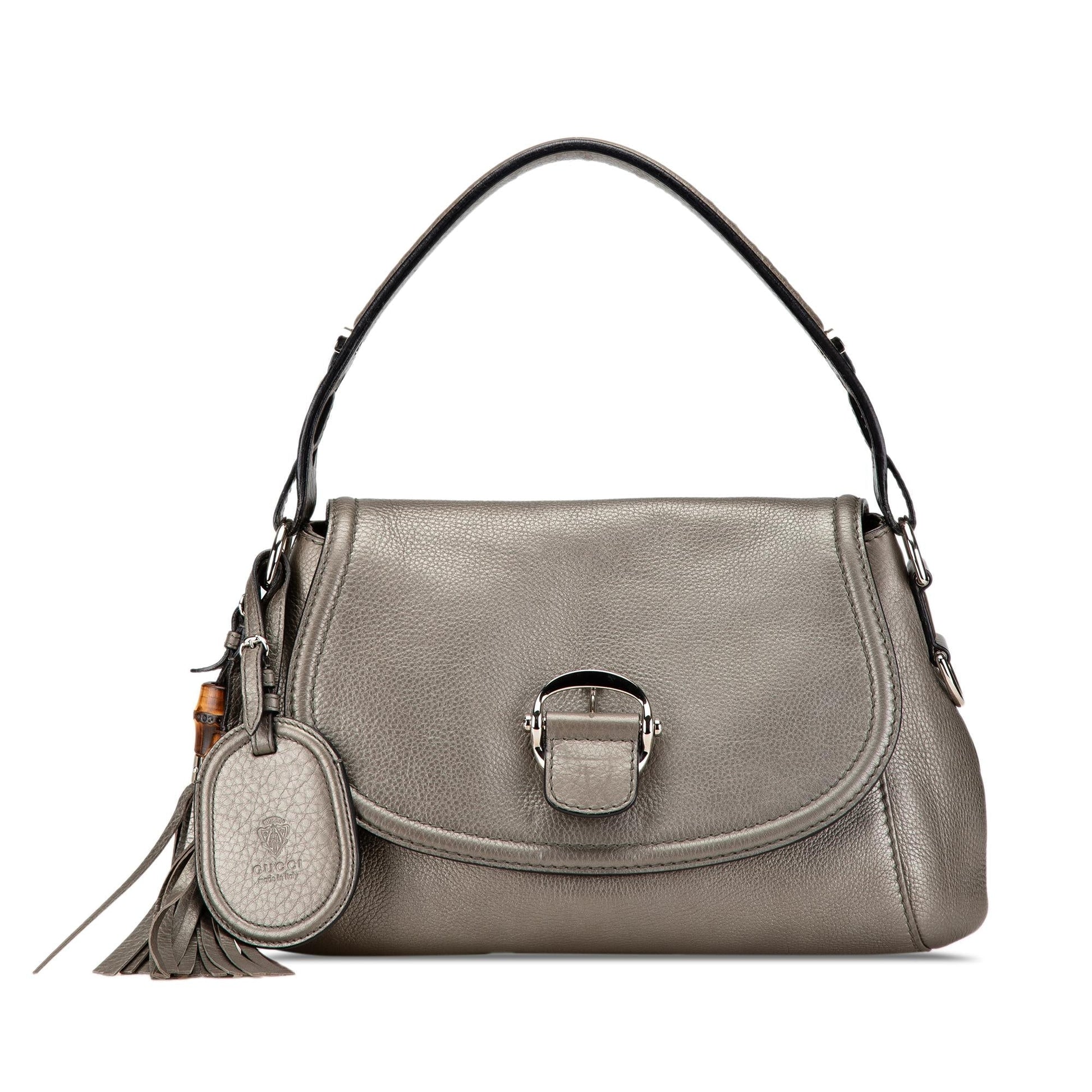 Gucci Techno Horsebit Flap Leather Calf Grey Medium Shoulder Bag