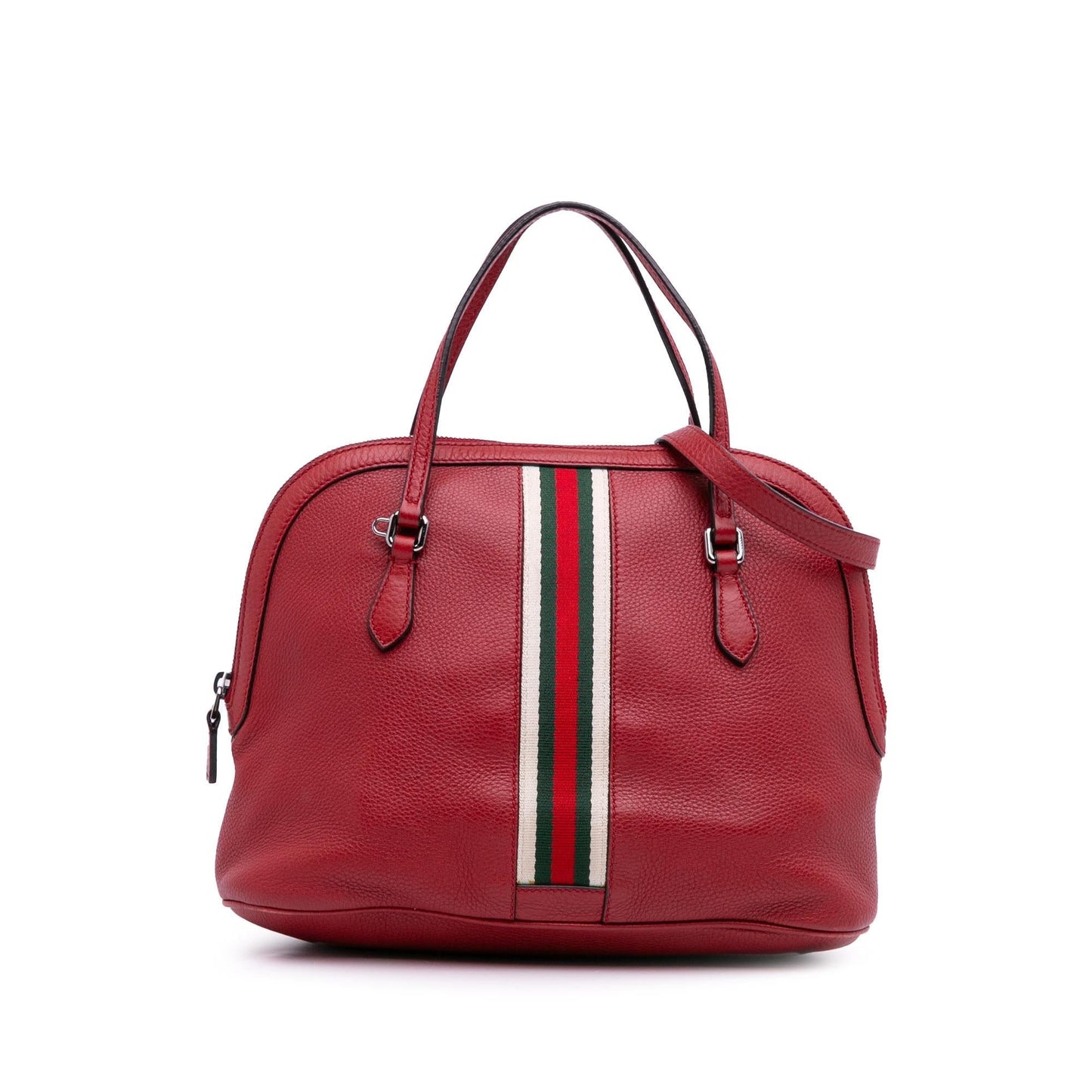 Gucci Web Dome Leather Calf Red Medium Satchel Bag