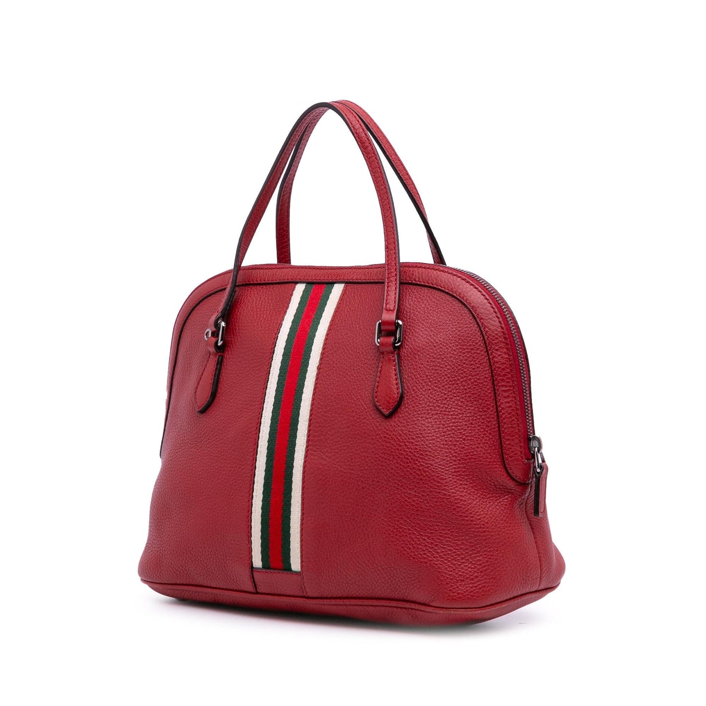 Gucci Web Dome Leather Calf Red Medium Satchel Bag