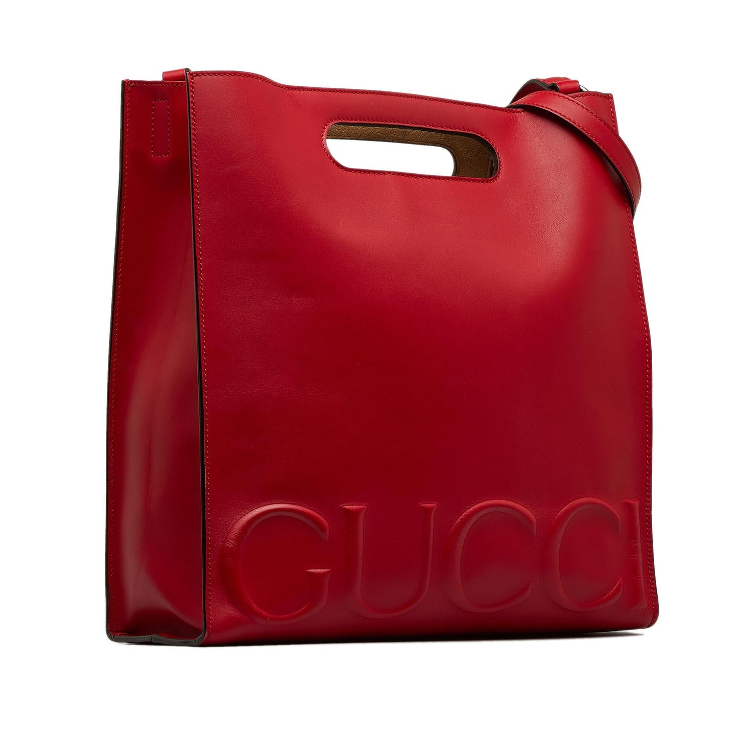 Gucci Embossed XL SHG-jnSovi Calf Red Medium Logo Tote Bag