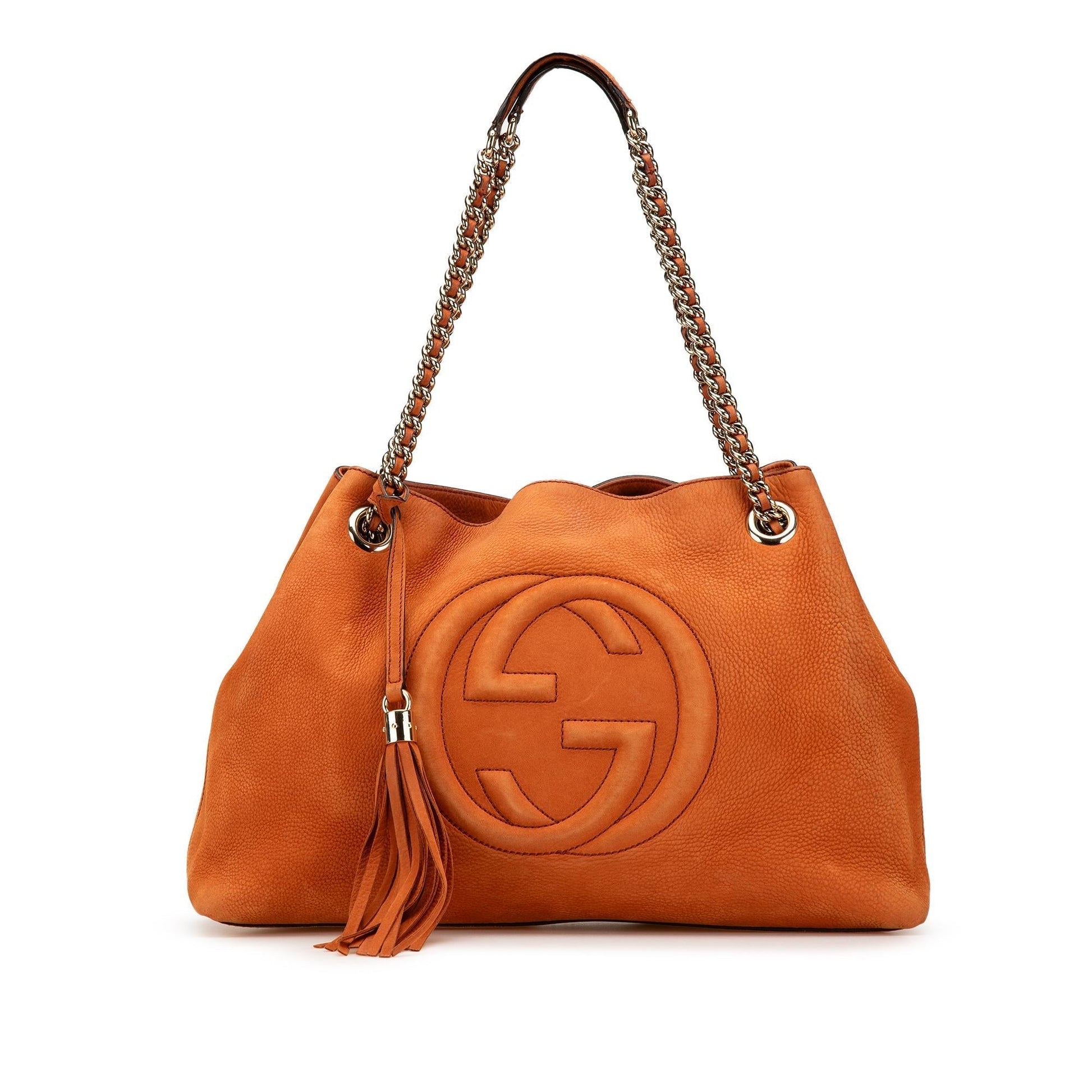 Gucci Nubuck Soho Leather Orange Medium Chain Tote Bag