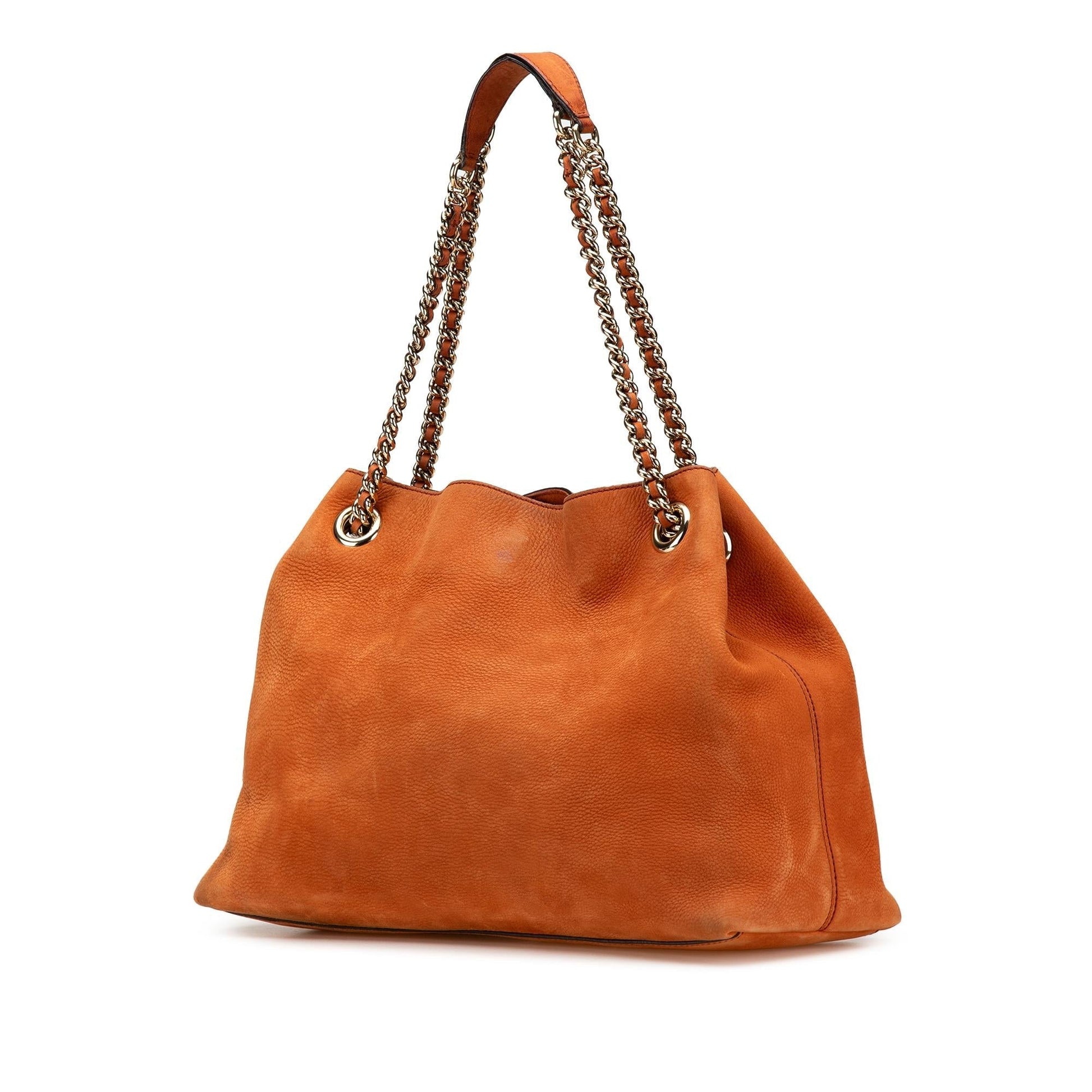 Gucci Nubuck Soho Leather Orange Medium Chain Tote Bag
