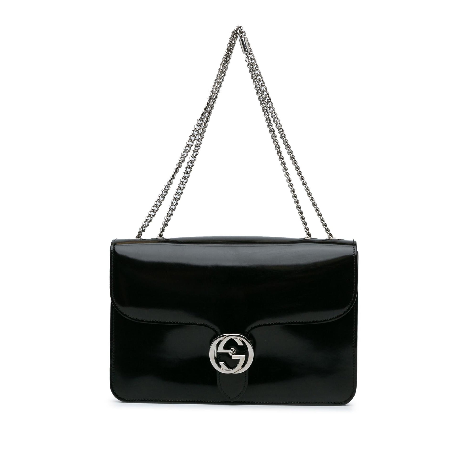 Gucci Dollar Interlocking G SHG-1j0vxX Leather Patent Black Medium Crossbody Bag