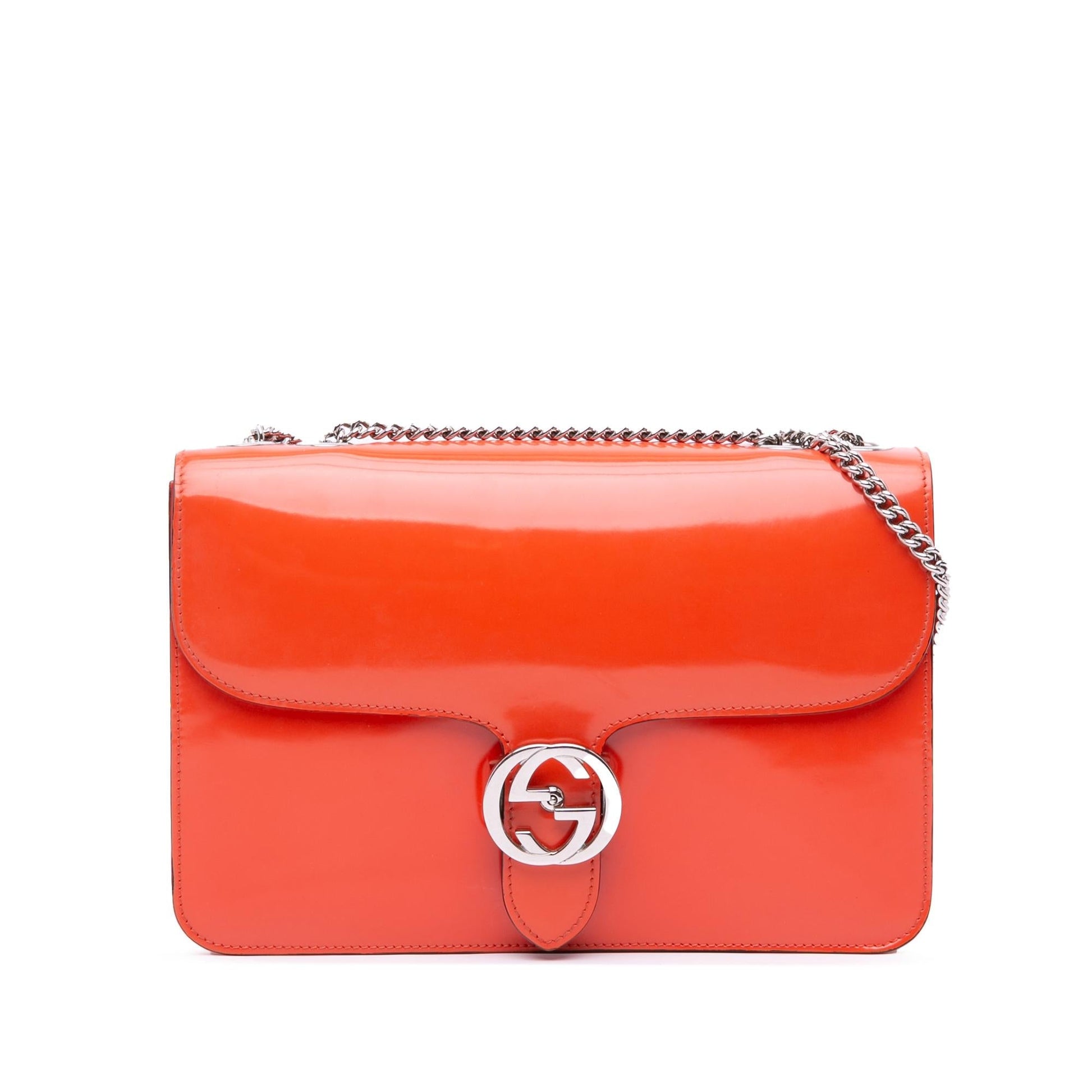 Gucci Dollar Interlocking G Leather Patent Orange Medium Crossbody Bag