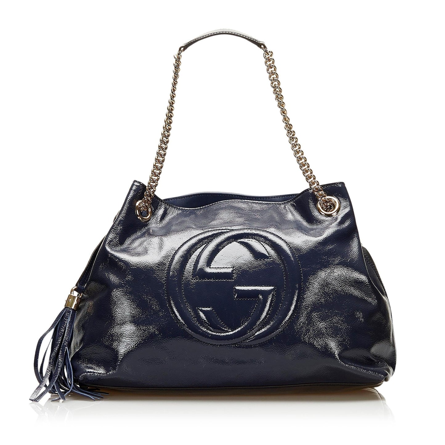 Gucci Soho Chain SHG-6iuy6S Leather Patent Blue Medium Tote Bag