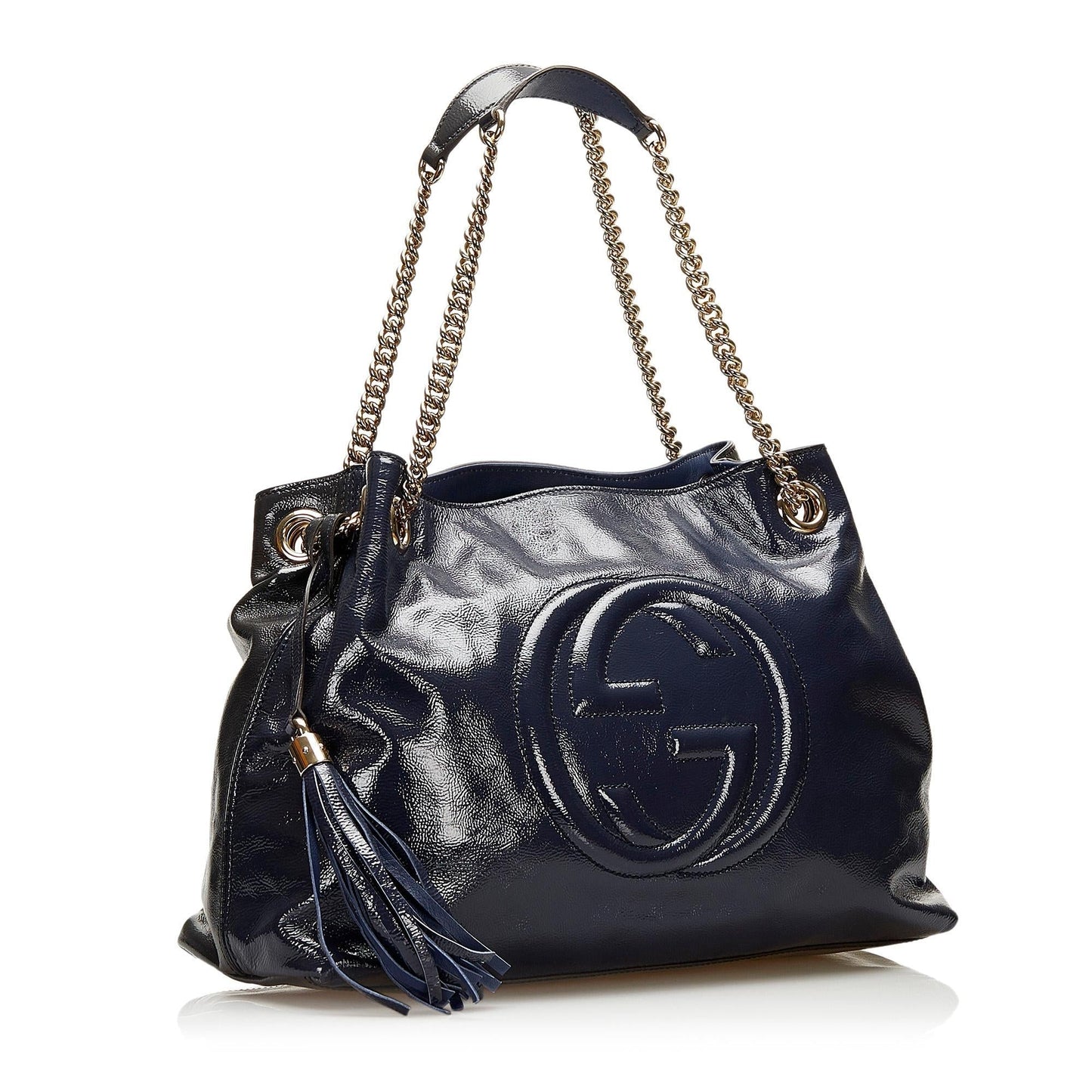 Gucci Soho Chain SHG-6iuy6S Leather Patent Blue Medium Tote Bag