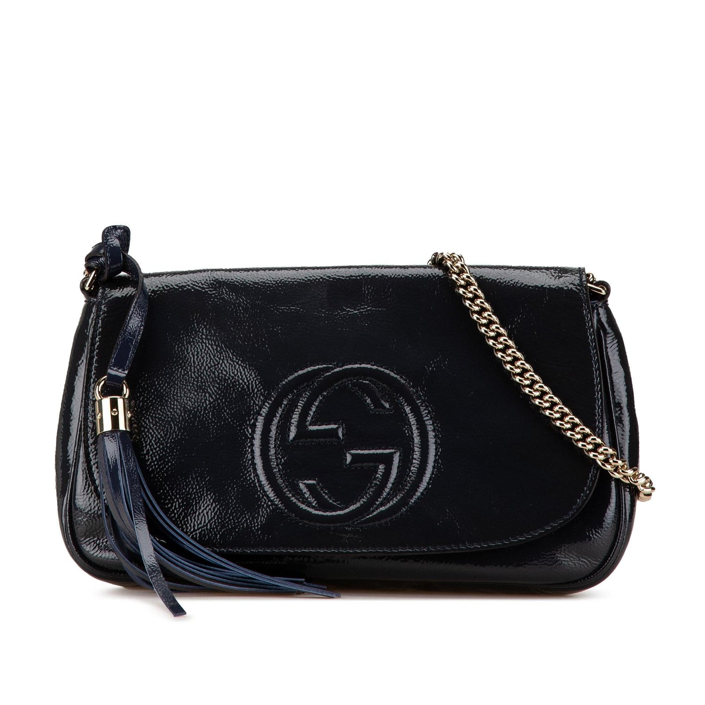 Gucci Soho Chain Flap SHG-HA9Vt3 Leather Patent Blue Medium Crossbody Bag
