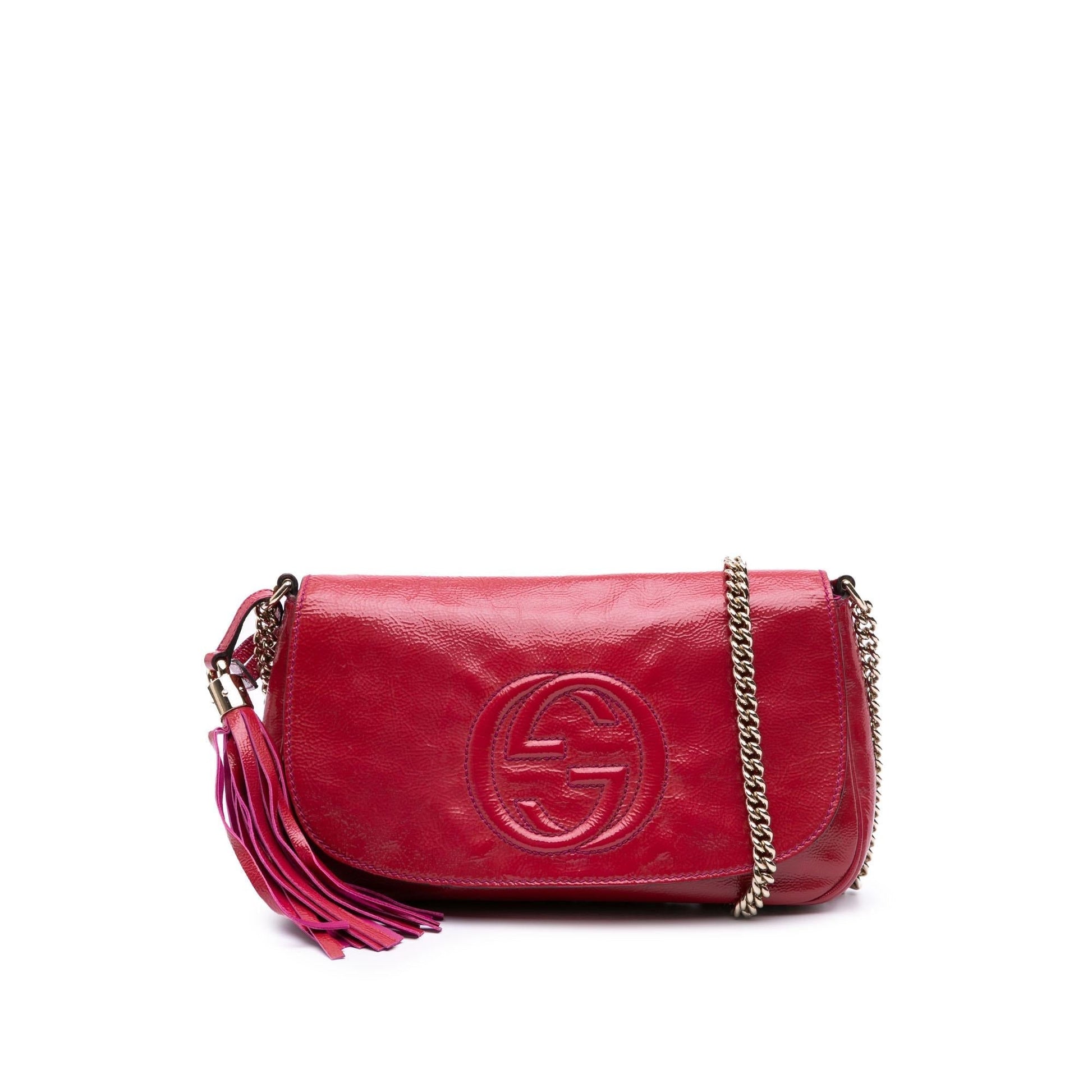 Gucci Soho Chain Flap Leather Patent Red Medium Crossbody Bag