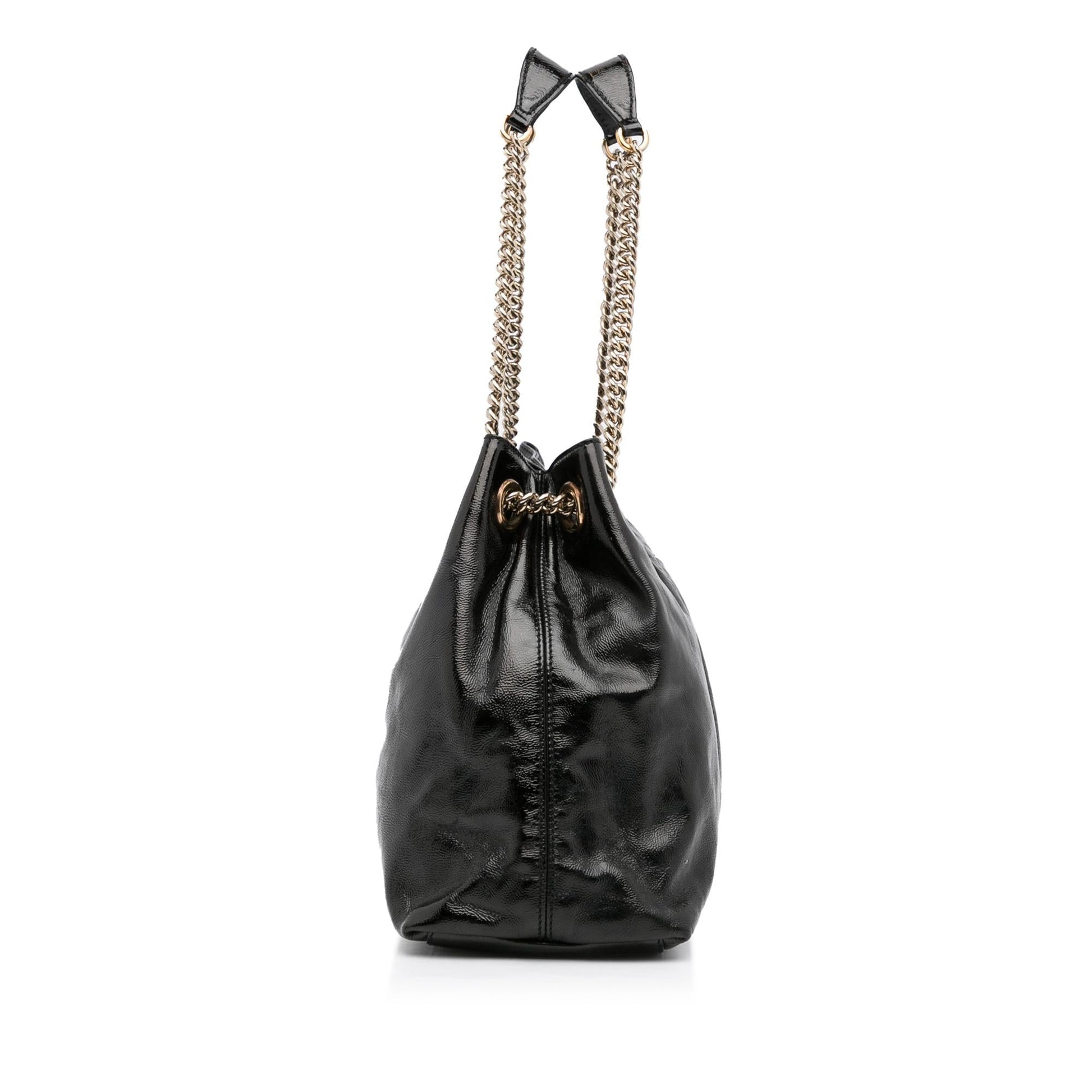 Gucci Soho Chain SHG-skULqA Leather Patent Black Medium Tote Bag