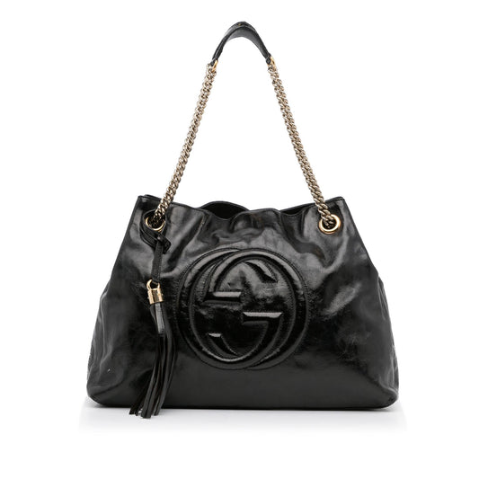 Gucci Soho Chain SHG-skULqA Leather Patent Black Medium Tote Bag