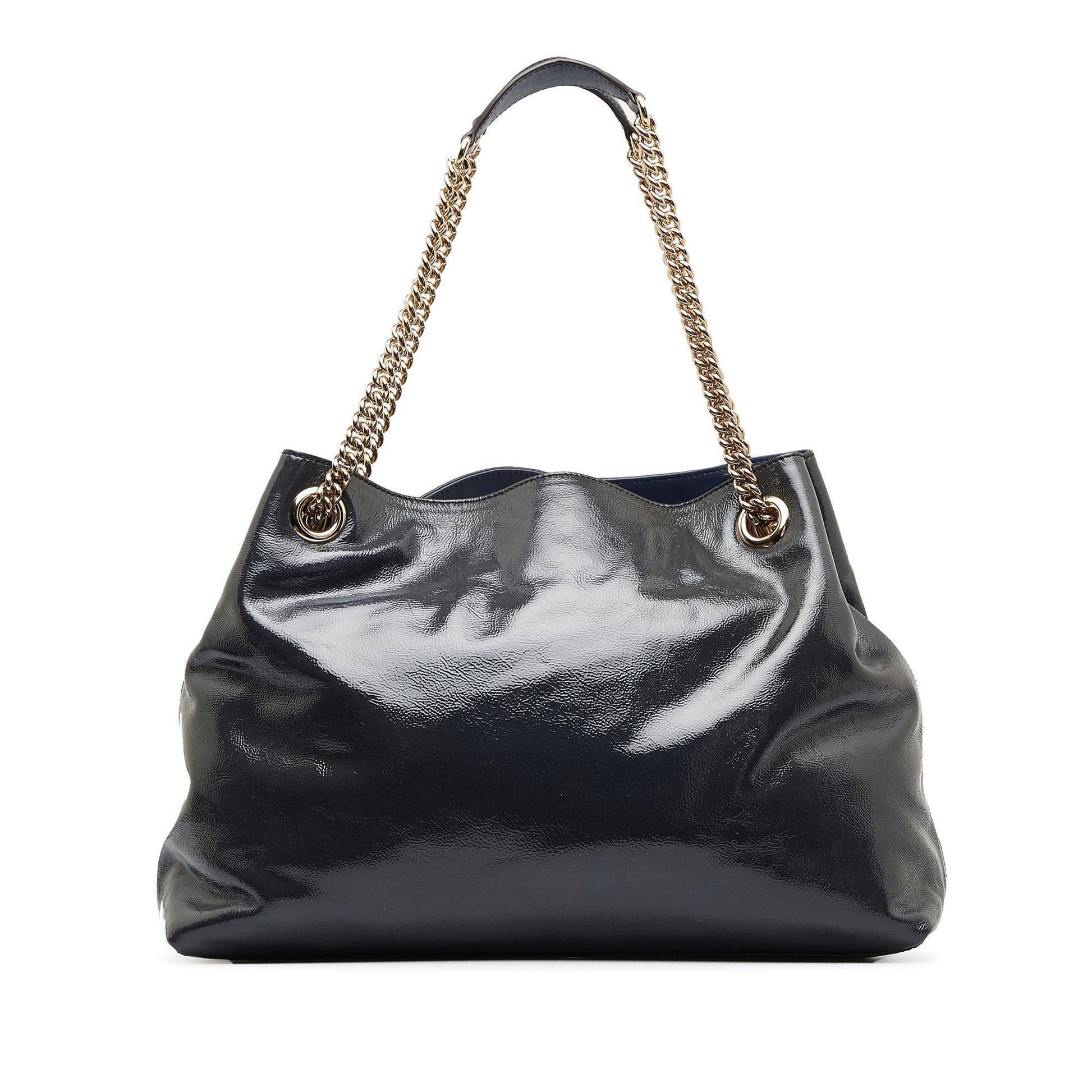 Gucci Soho Chain SHG-66oqjn Leather Patent Blue Medium Tote Bag