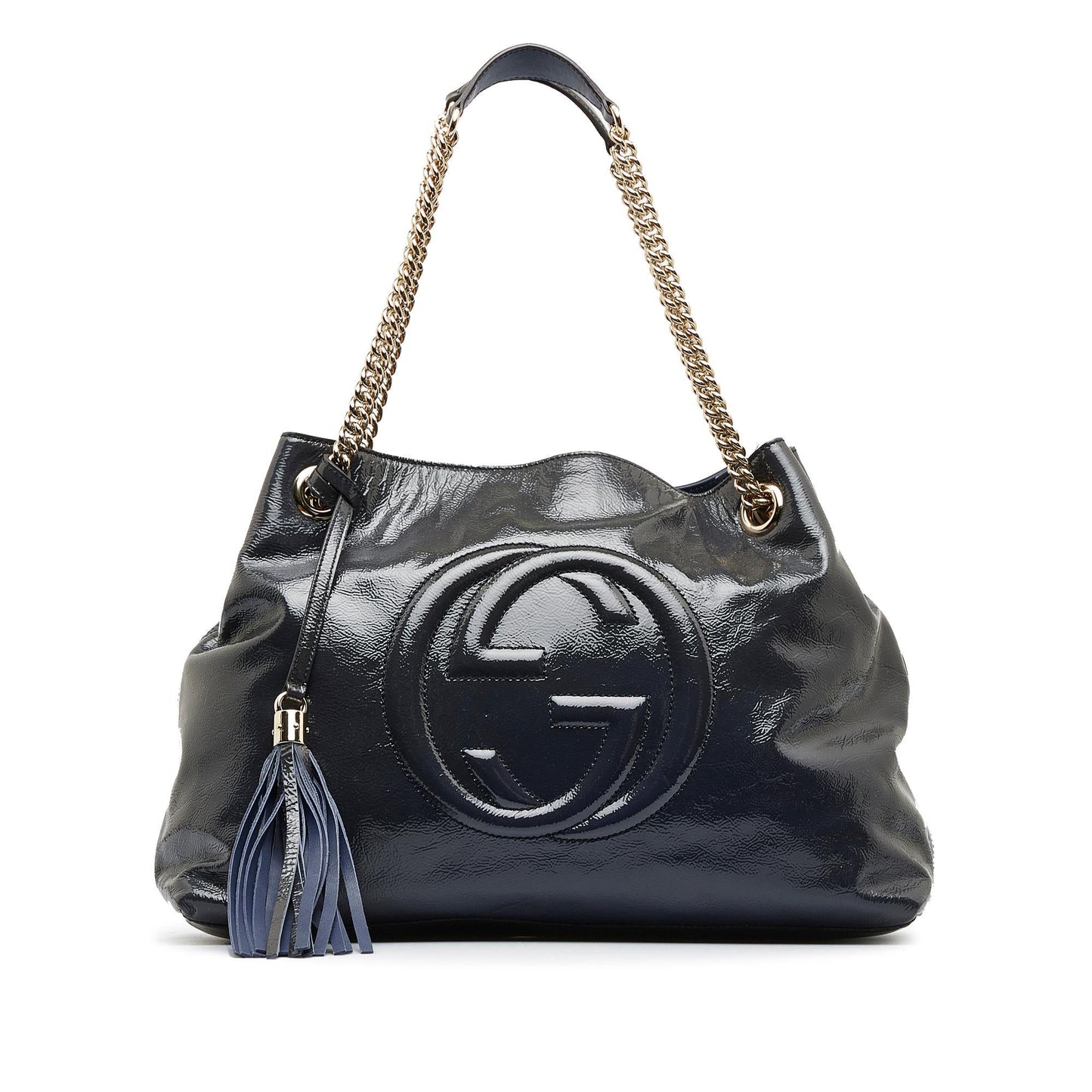Gucci Soho Chain SHG-66oqjn Leather Patent Blue Medium Tote Bag
