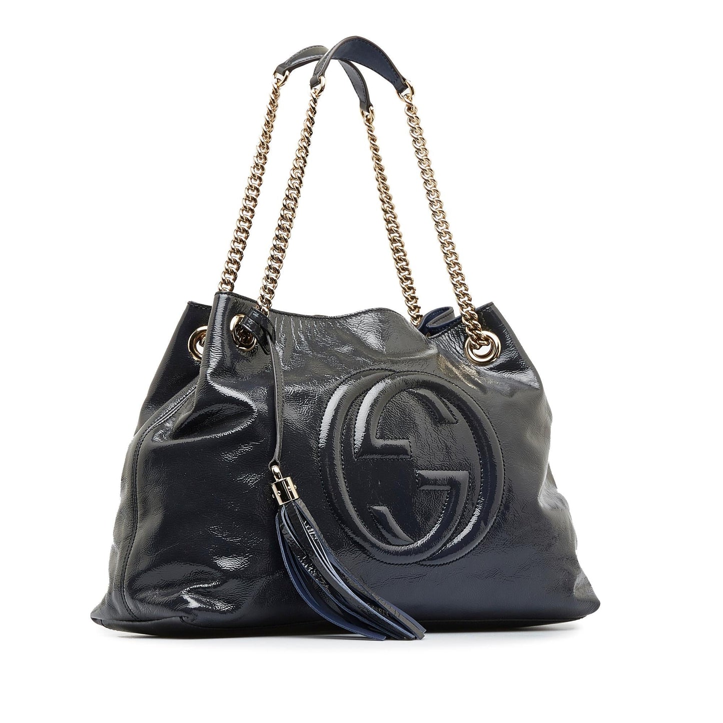 Gucci Soho Chain SHG-66oqjn Leather Patent Blue Medium Tote Bag