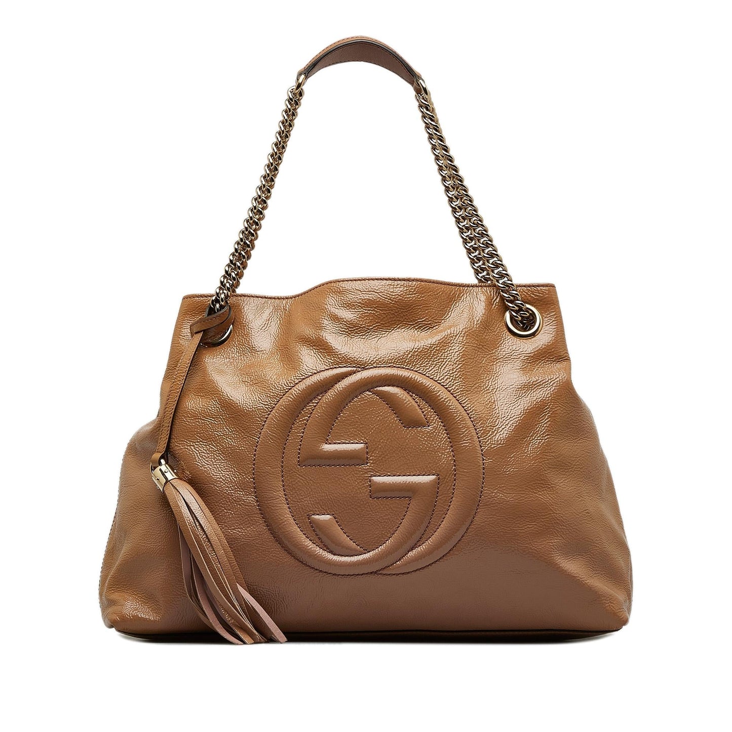 Gucci Soho Chain SHG-YIWtty Leather Patent Brown Medium Tote Bag