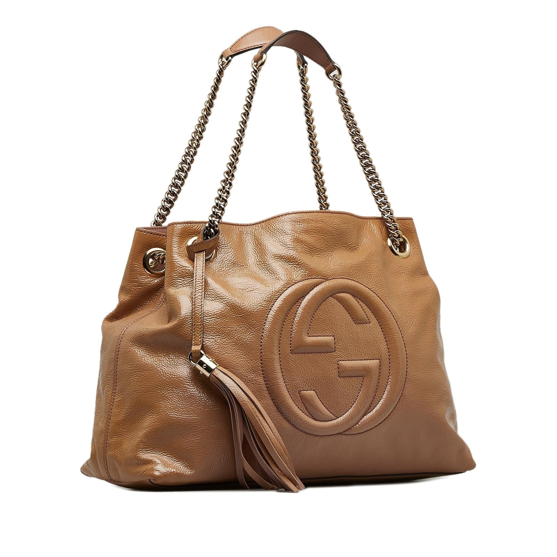 Gucci Soho Chain SHG-YIWtty Leather Patent Brown Medium Tote Bag