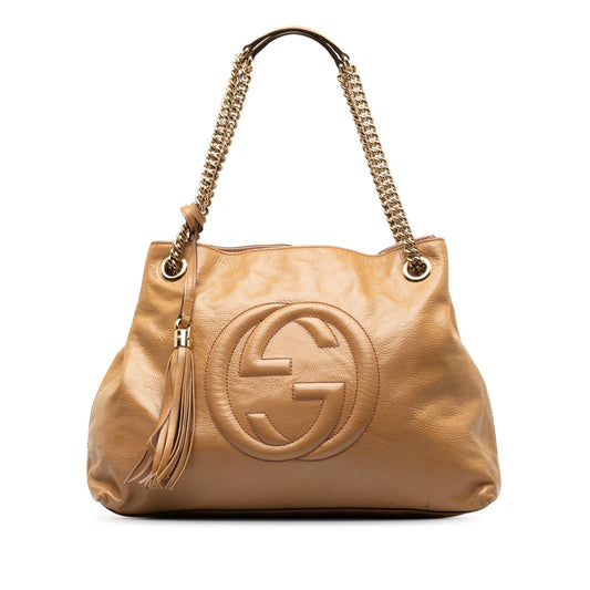 Gucci Soho Chain SHG-jrt6iJ Leather Patent Brown Medium Tote Bag