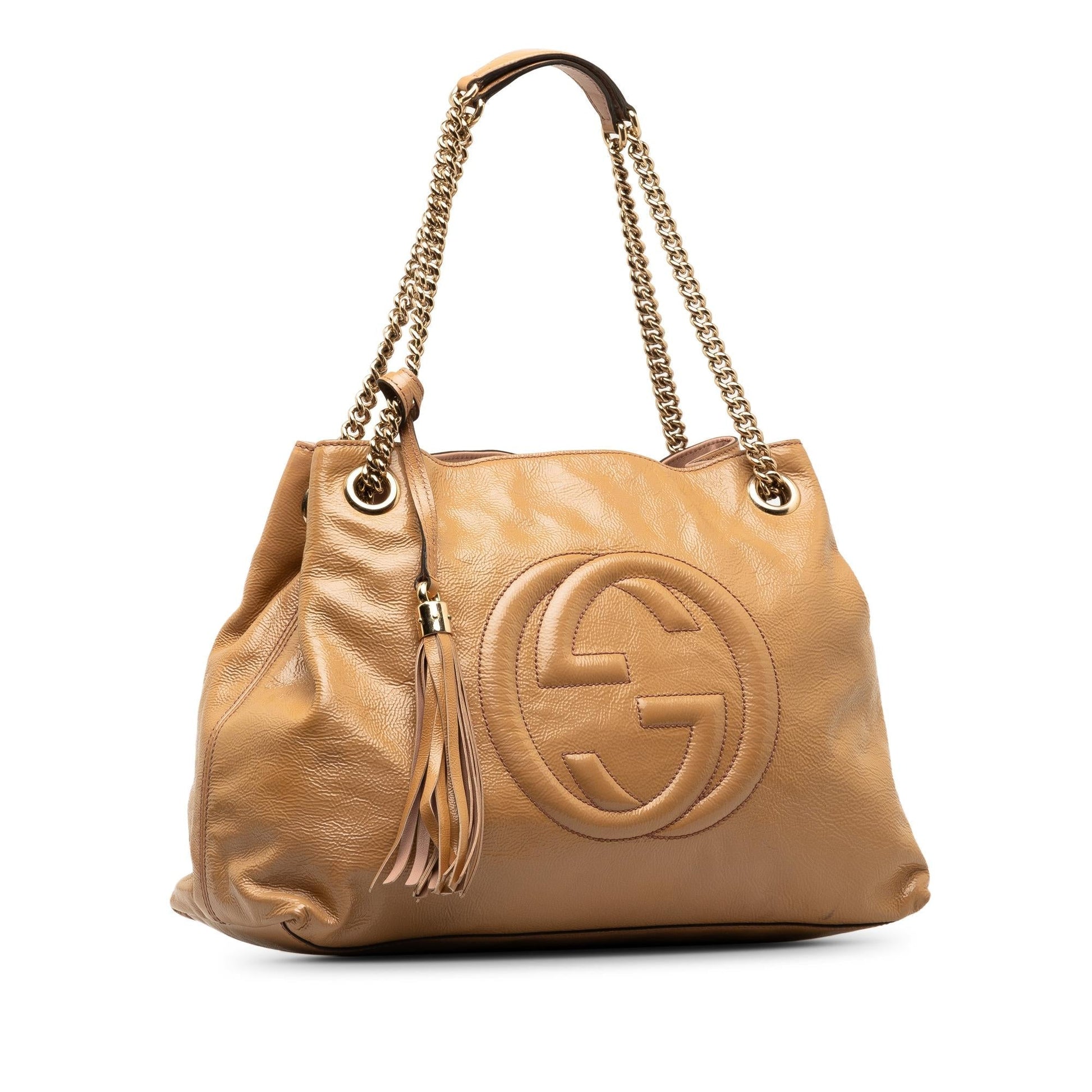 Gucci Soho Chain SHG-jrt6iJ Leather Patent Brown Medium Tote Bag