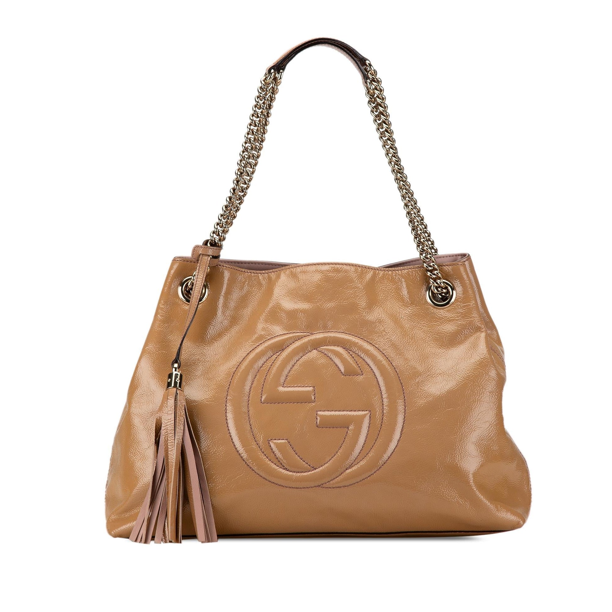 Gucci Soho Chain SHG-wf1hvh Leather Patent Brown Medium Tote Bag
