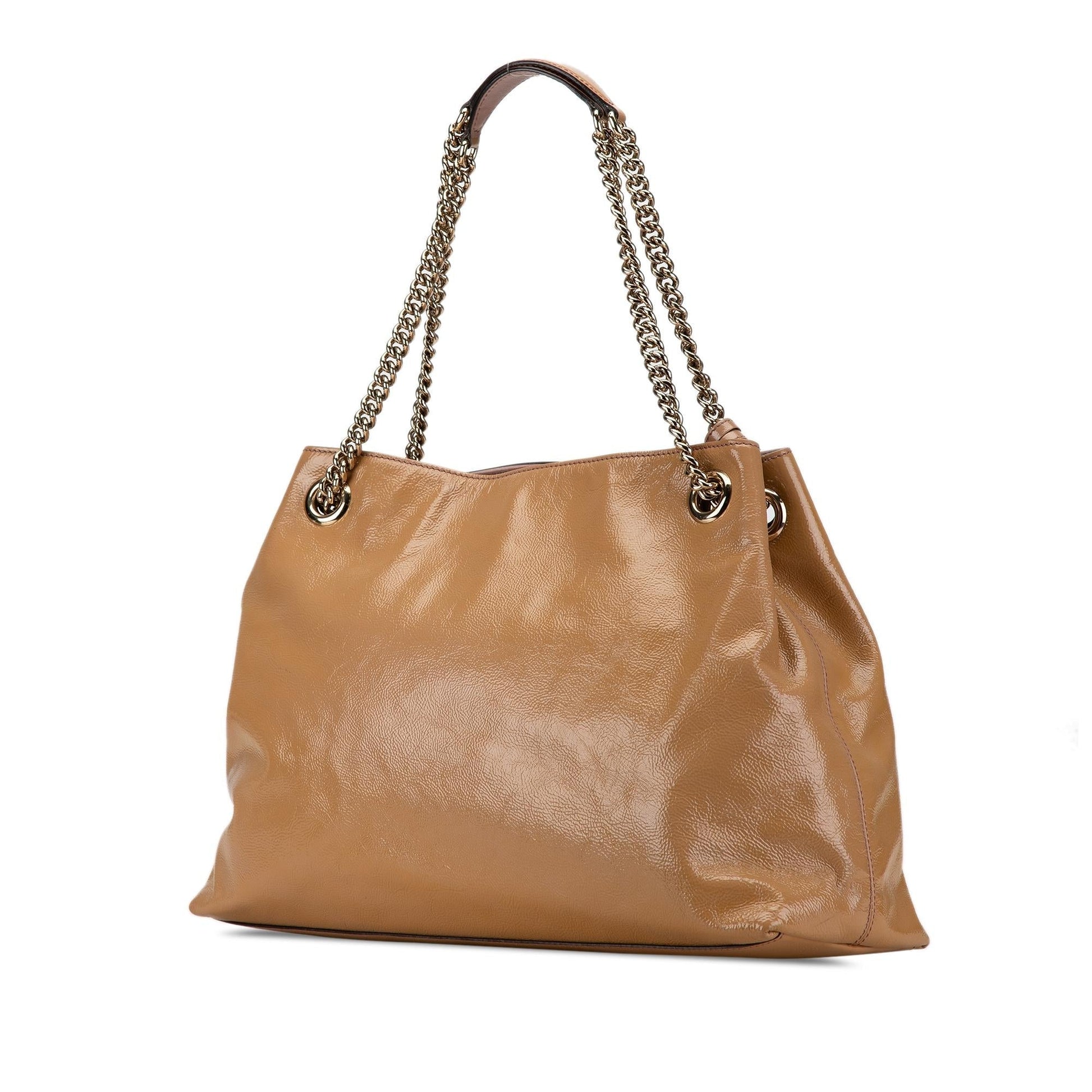 Gucci Soho Chain SHG-wf1hvh Leather Patent Brown Medium Tote Bag