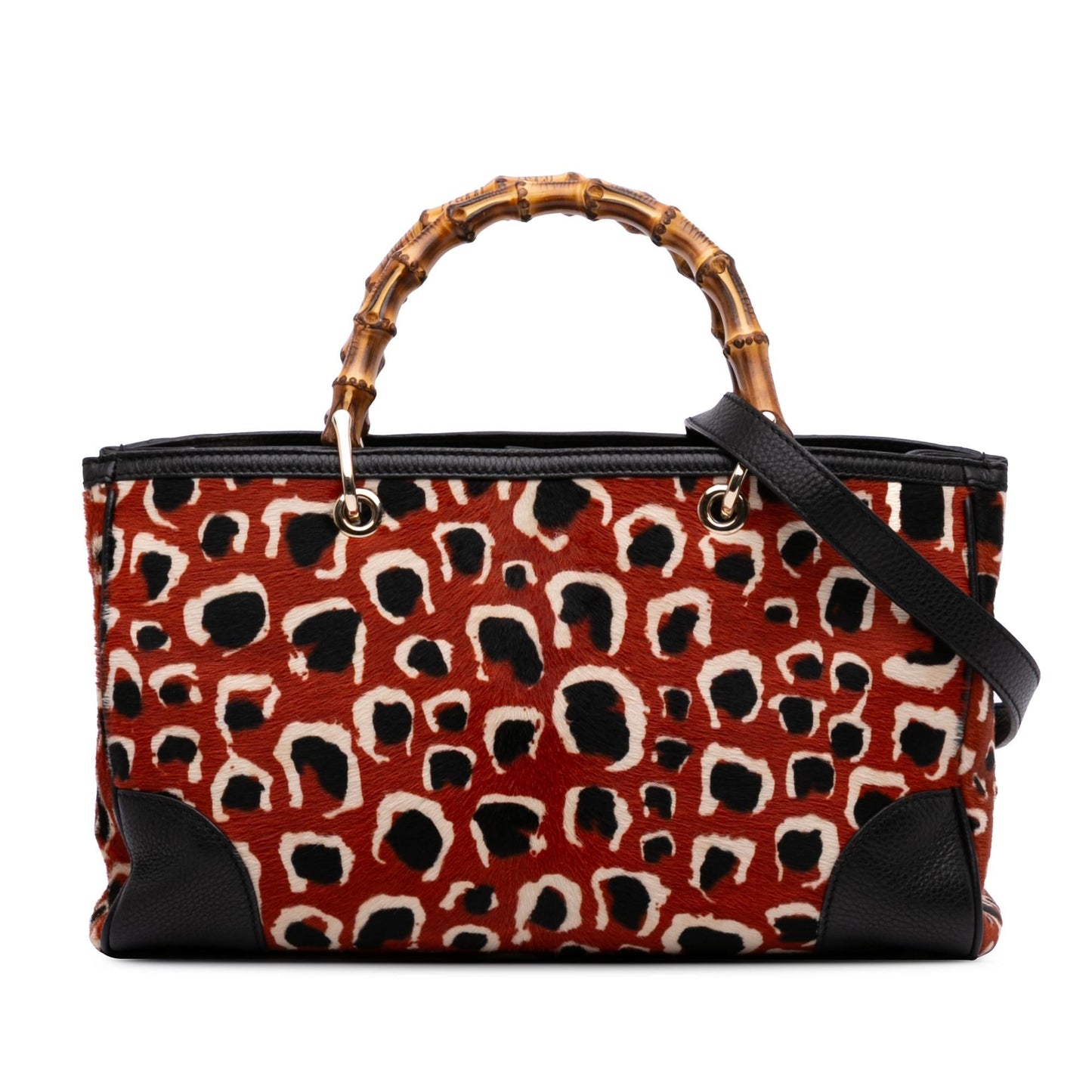 Gucci Pony Hair Bamboo Shopper Calf Red Medium Satchel Bag